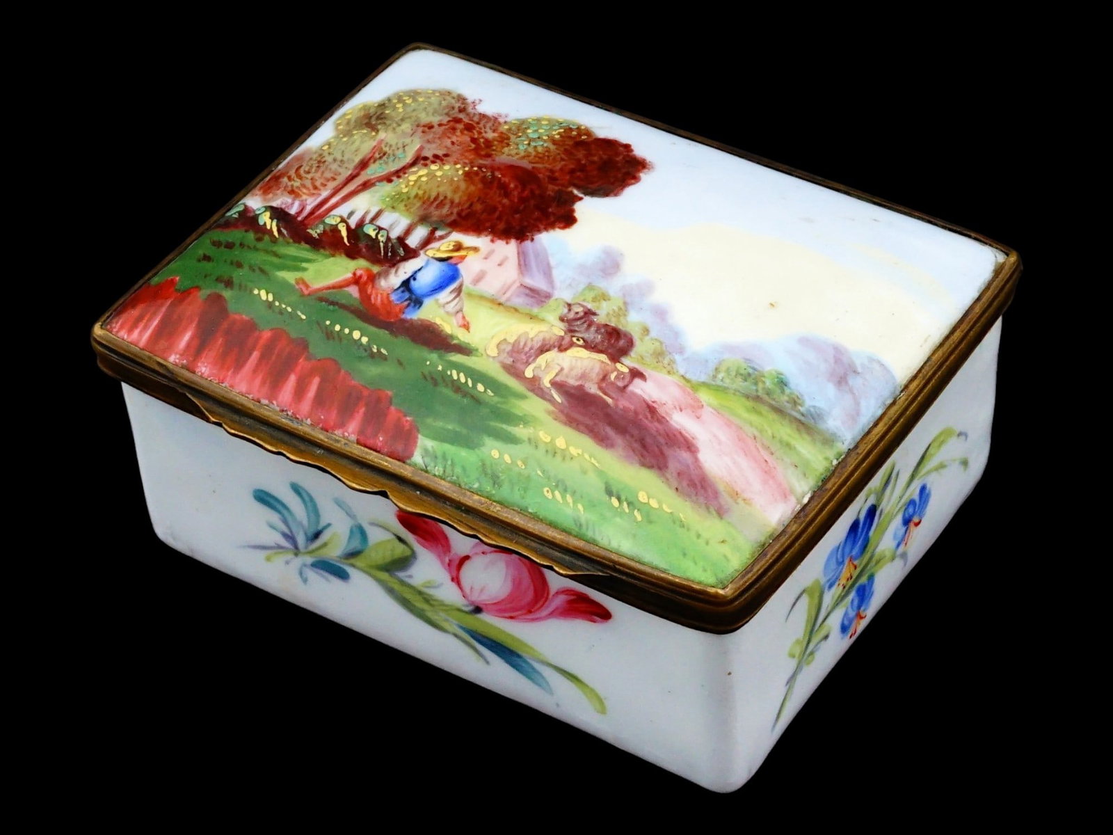 VINTAGE FRENCH BRASS AND PAINTED ENAMEL TRINKET BOX (1 of 11)