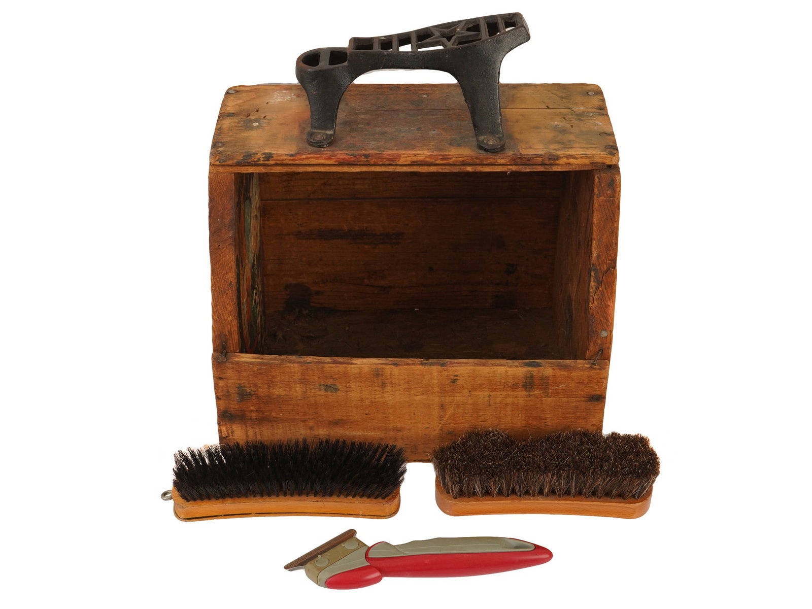 VINTAGE WOODEN SHOE SHINE ACCESSORIES BOX W FOOTREST (1 of 14)