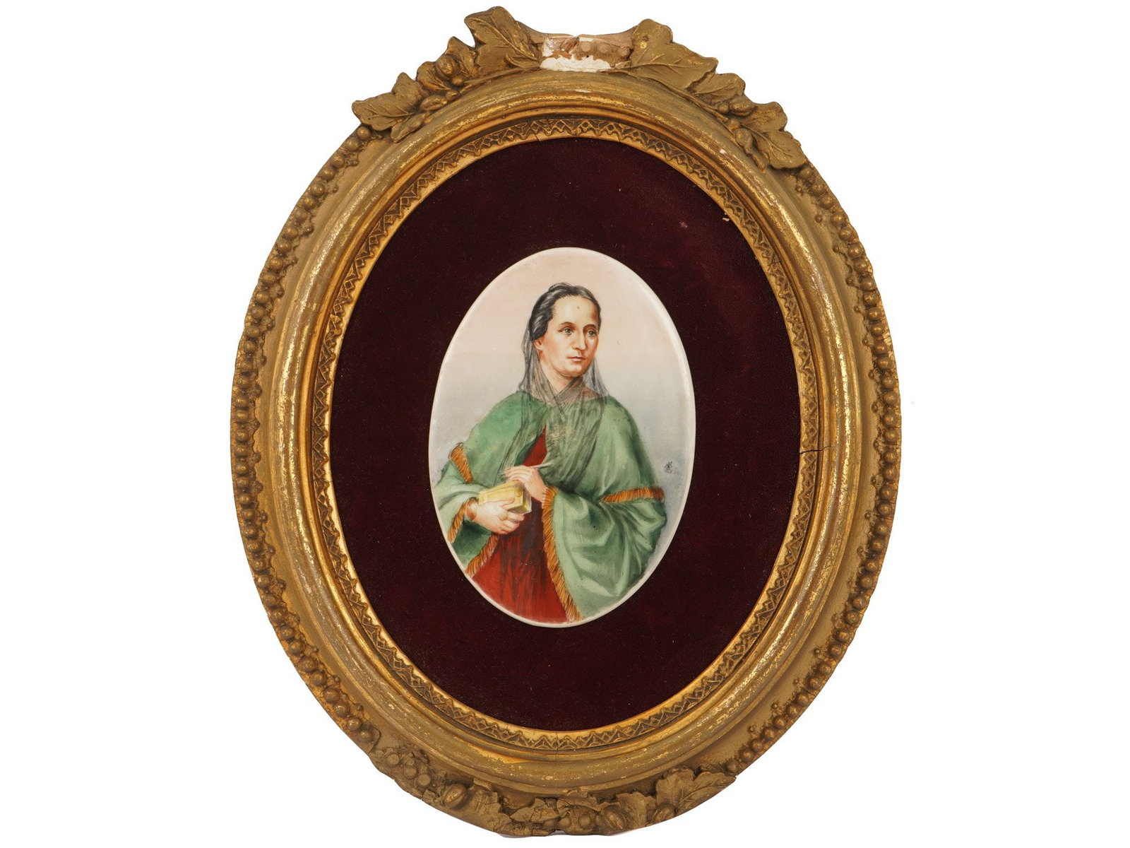 OVAL HAND PAINTED PORTRAIT ON PORCELAIN PLAQUE SIGNED (1 of 4)