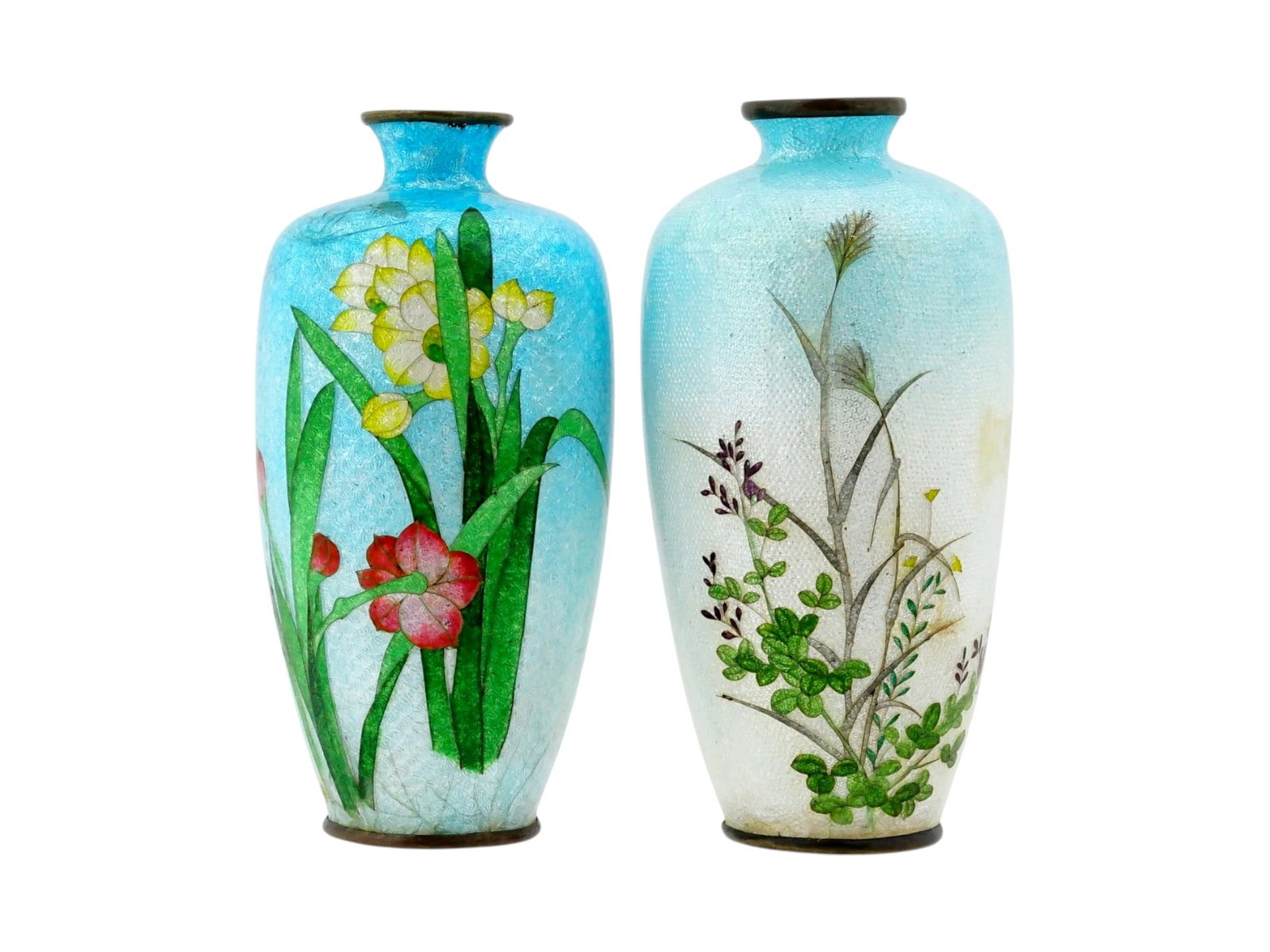 ANTIQUE JAPANESE MEIJI GINBARI CLOISONNE ENAMEL VASES (1 of 12)