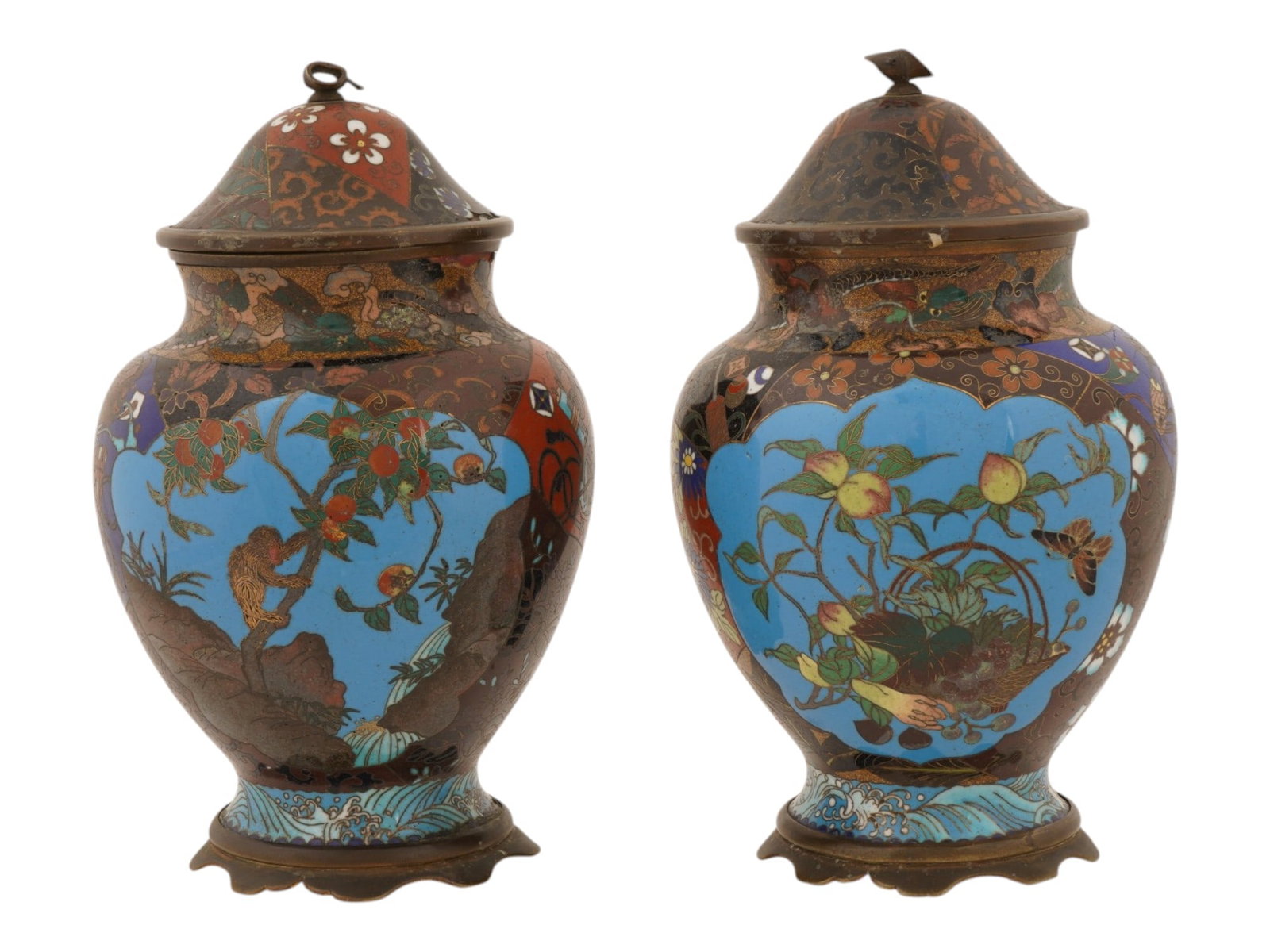 ANTIQUE JAPANESE MEIJI CLOISONNE ENAMEL COVERED JARS (1 of 10)