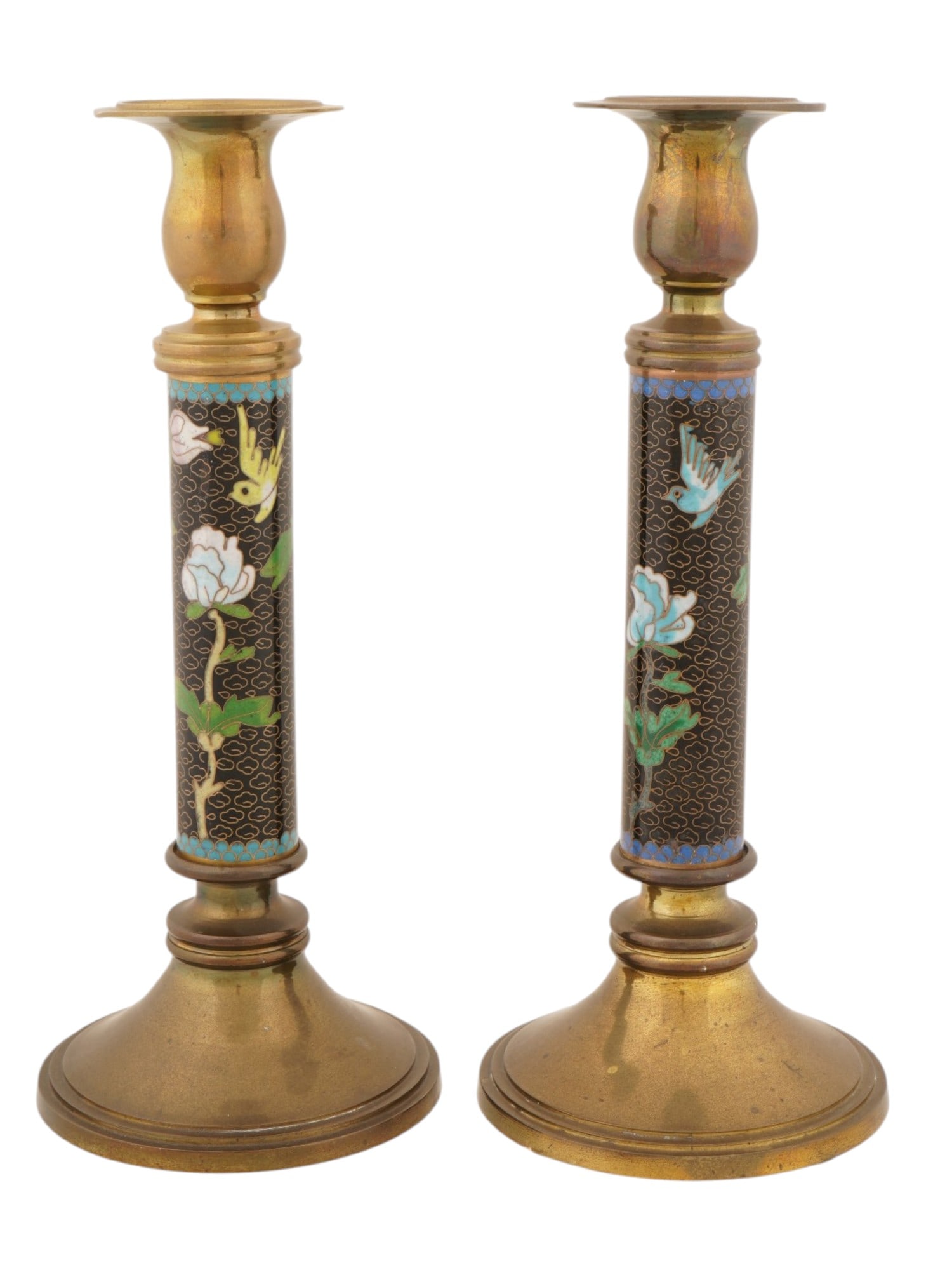 VTG CHINESE CLOISONNE ENAMEL BRASS CANDLESTICK HOLDERS (1 of 6)