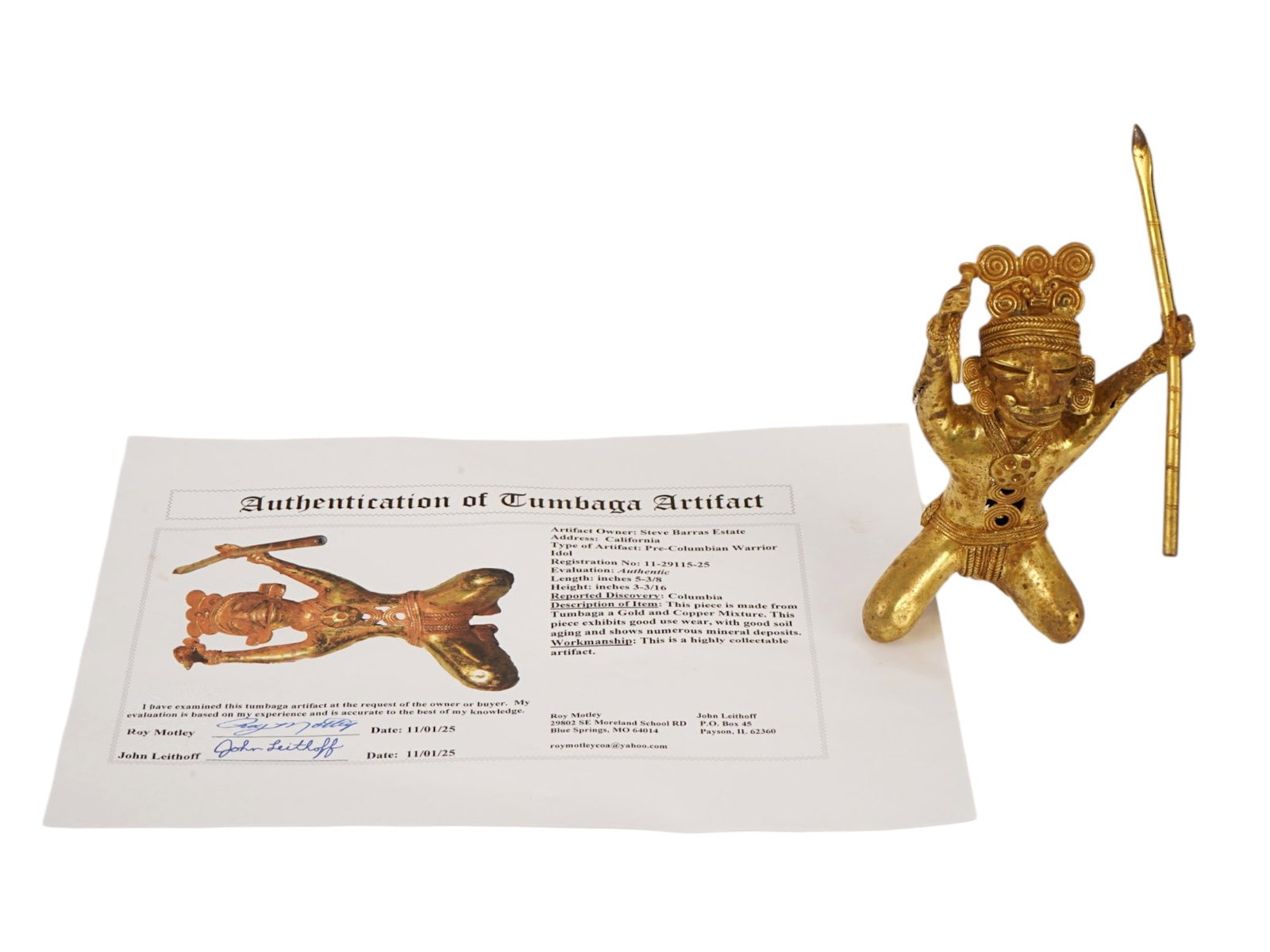 PRE COLUMBIAN TUMBAGA IDOL FIGURINE W AUTHENTICATION (1 of 9)