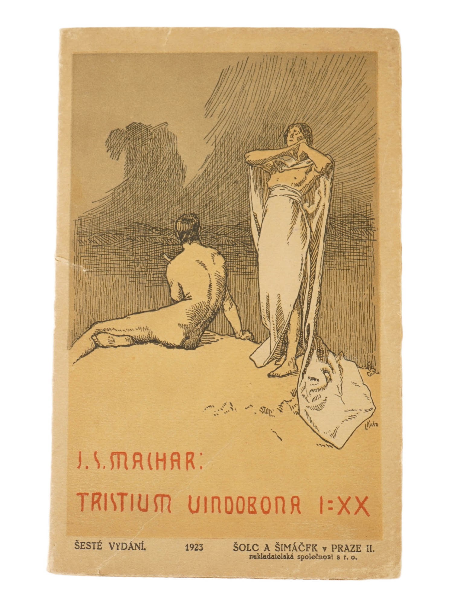 VINTAGE CZECH BOOK LAMENTS FROM VIENNA BY JOSEF MACHAR: A vintage Czech book edition of Tristium Vindobona I to XX, Laments from Vienna, by Josef Svatopluk Machar. Written during his years in Vienna and inspired in title by Ovids Tristia, the twenty-poem c