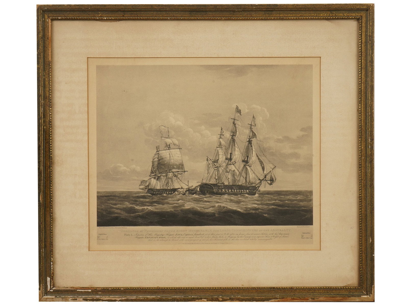NICHOLAS POCOCK BRITISH FRIGATE ENGRAVING FRAMED (1 of 6)