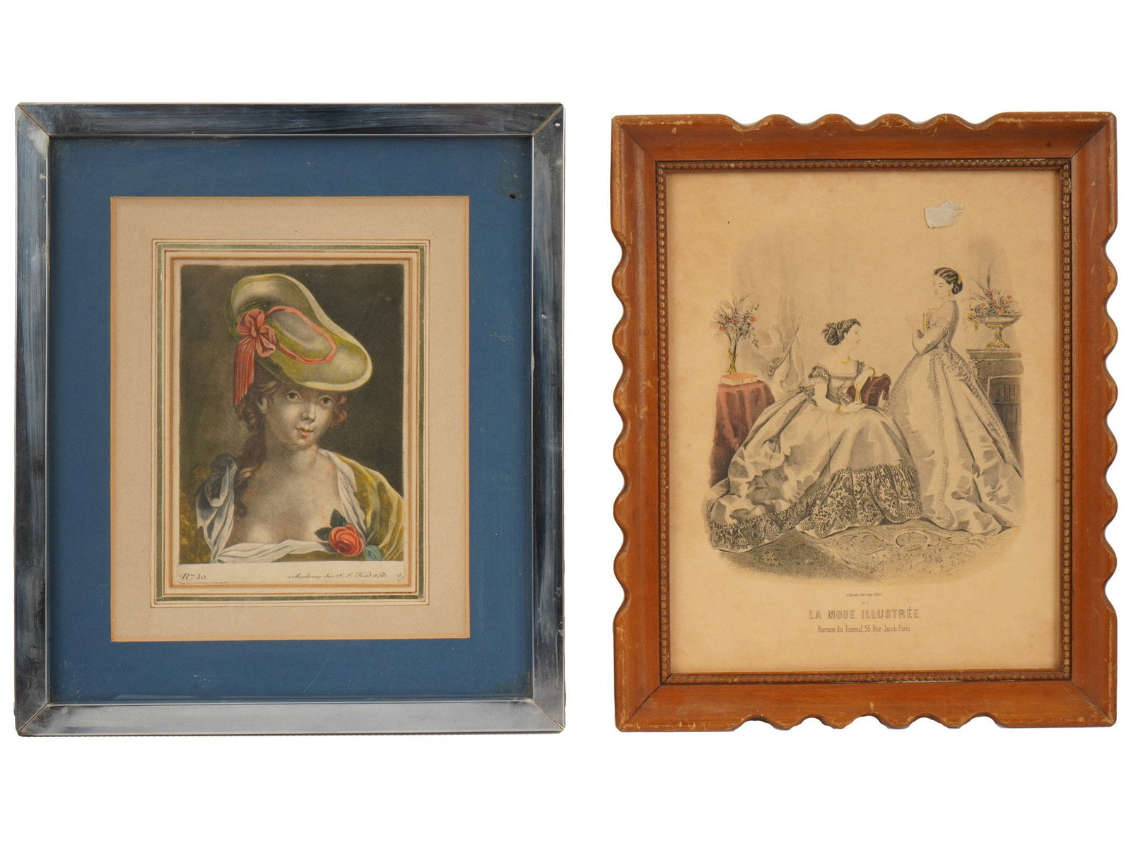 LOT OF FASHION PORTRAIT COLORED ENGRAVINGS FRAMED (1 of 6)