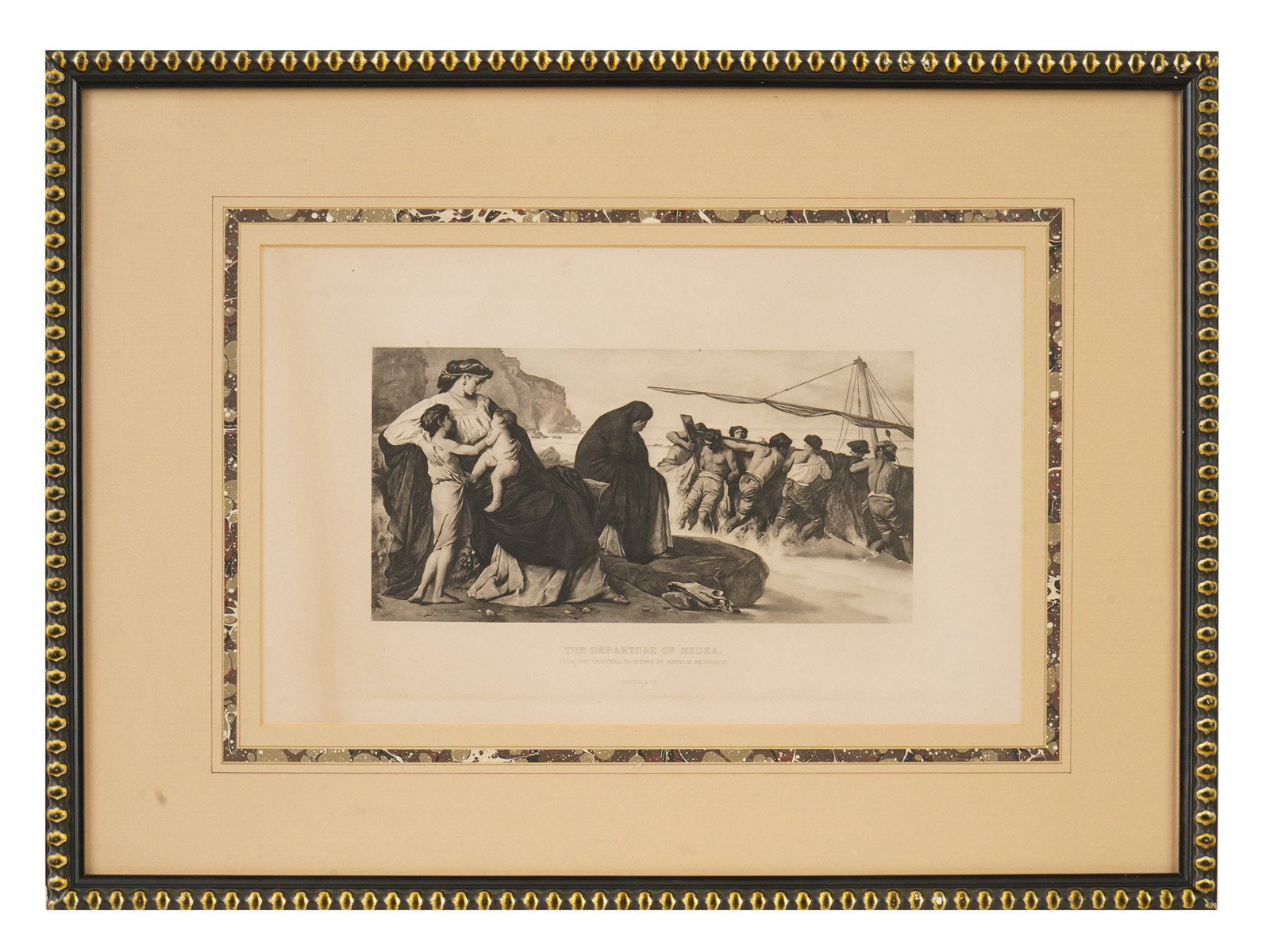 AFTER ANSELM FEUERBACH GERMAN NEOCLASSICAL LITHOGRAPH: After Anselm Feuerbach, German, 1829 to 1880, monochrome lithograph on paper. After the 1870 painting titled Medea, now in the collection of the Neue Pinakothek Munchen. The painting depicts a pivotal
