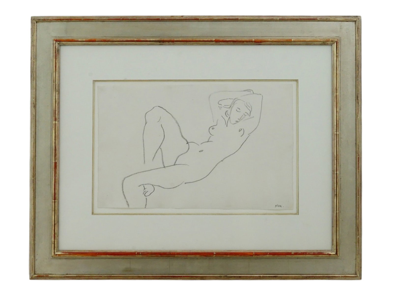 HENRI MATISSE FRENCH LITHOGRAPH LA NUIT FEMALE NUDE: Henri Matisse, French, 1869 to 1954, a lithograph printed on a wove paper titled La Nuit, depicting a reclining female nude in a fluid, continuous contour line. The composition relies on Matisses char
