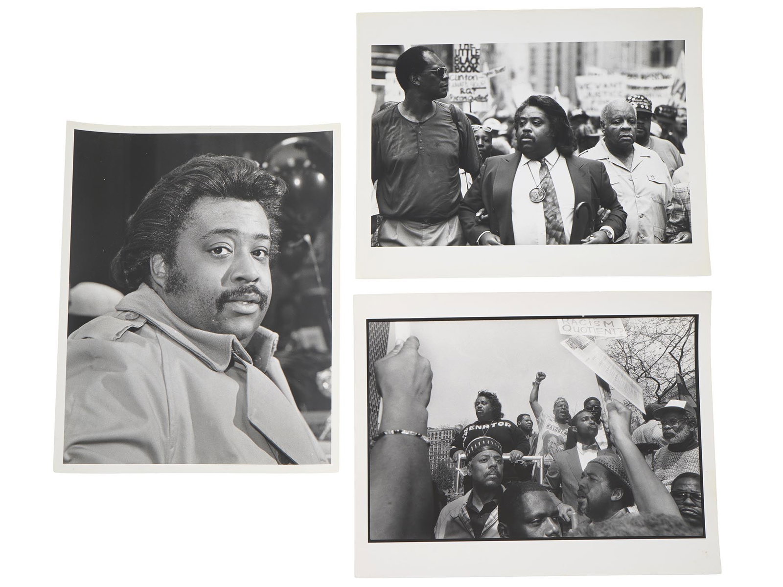 VINTAGE AMERICAN PHOTOS ALFRED CHARLES SHARPTON: Three vintage American photos depicting Alfred Charles Sharpton, an influential civil rights and social justice activist, Baptist minister, radio talk show host, and TV personality, as well as the fou