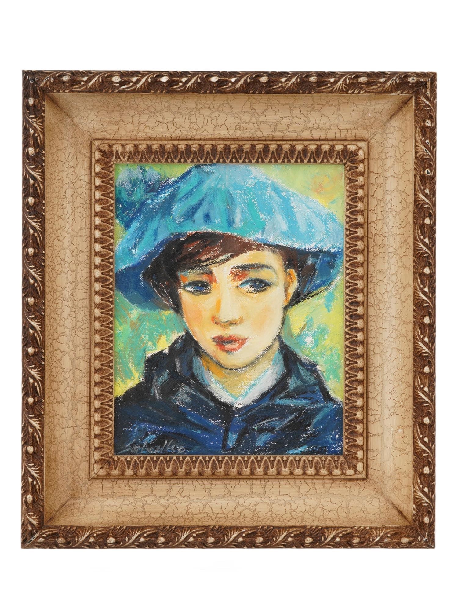 UKRAINIAN OIL PASTEL PAINTING BY IRINA SALENKO: Irina Salenko, a Contemporary Ukrainian artist, mixed media, oil and oil pastel on canvas, French Girl. Signed lower left. Framed. Additionally signed, inscribed, and titled, on the backside. Irina Sa