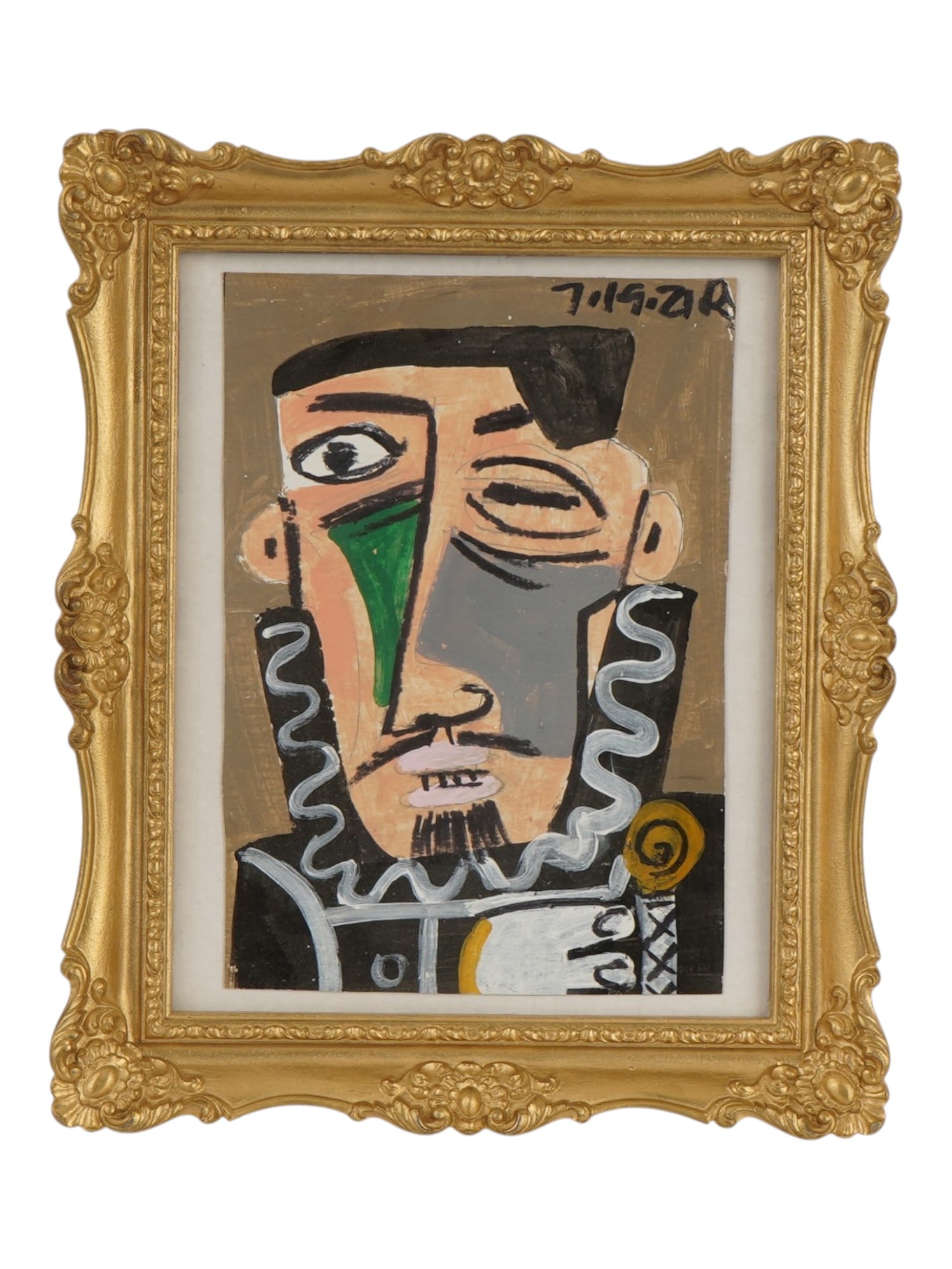 MANNER OF PICASSO CUBIST MIX MEDIA PORTRAIT PAINTING (1 of 4)