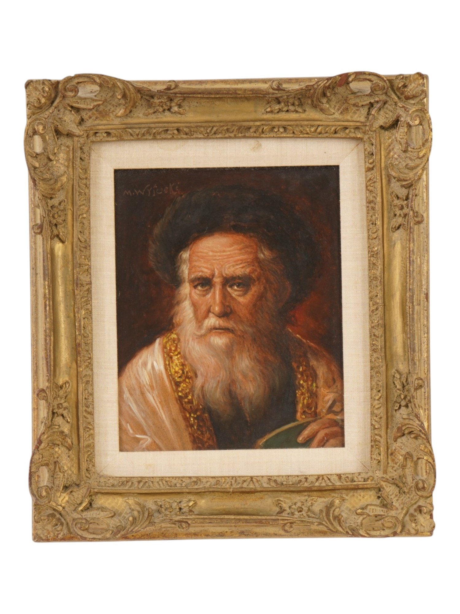 AUSTRIAN JUDAICA RABBI PORTRAIT PAINTING BY M WYSOCKI (1 of 5)