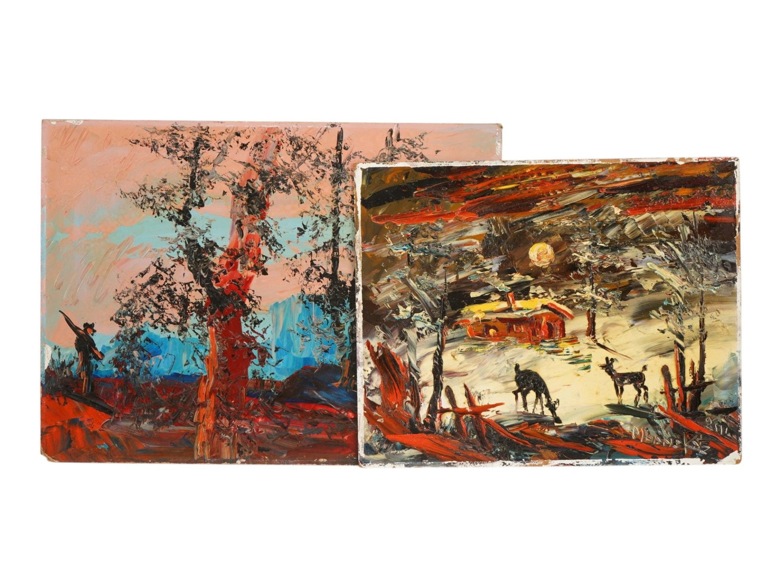 TWO OIL ON BOARD LANDSCAPE PAINTINGS BY MORRIS KATZ (1 of 10)
