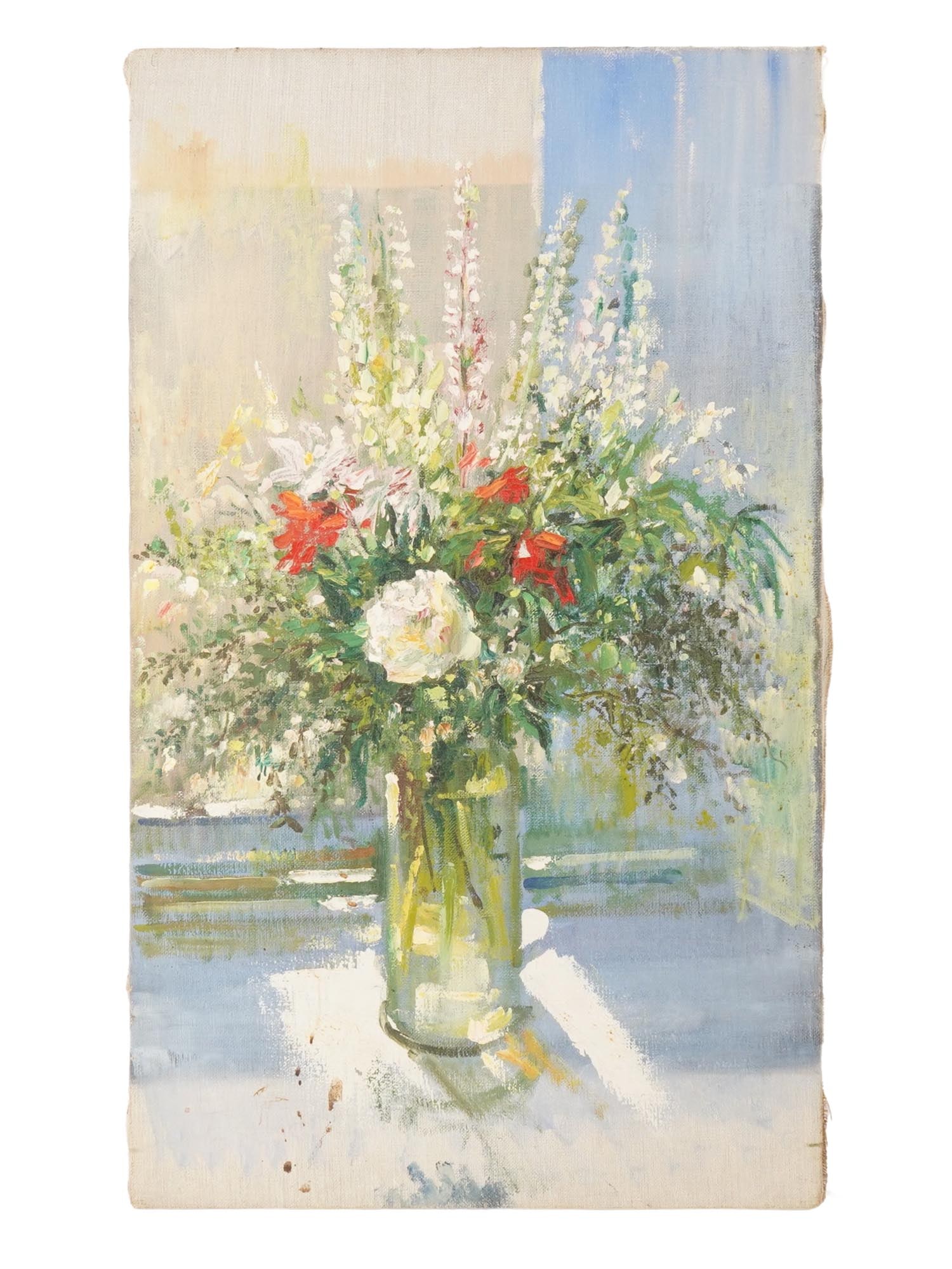 MODERNIST RUSSIAN FLORAL STILL LIFE OIL PAINTING: A Modernist Russian oil painting on canvas depicting a still life with flowers in the Post Impressionist manner. Unsigned. Provenance: Collection of Margo Grant, Director of MORA, Museum of Russian Ar