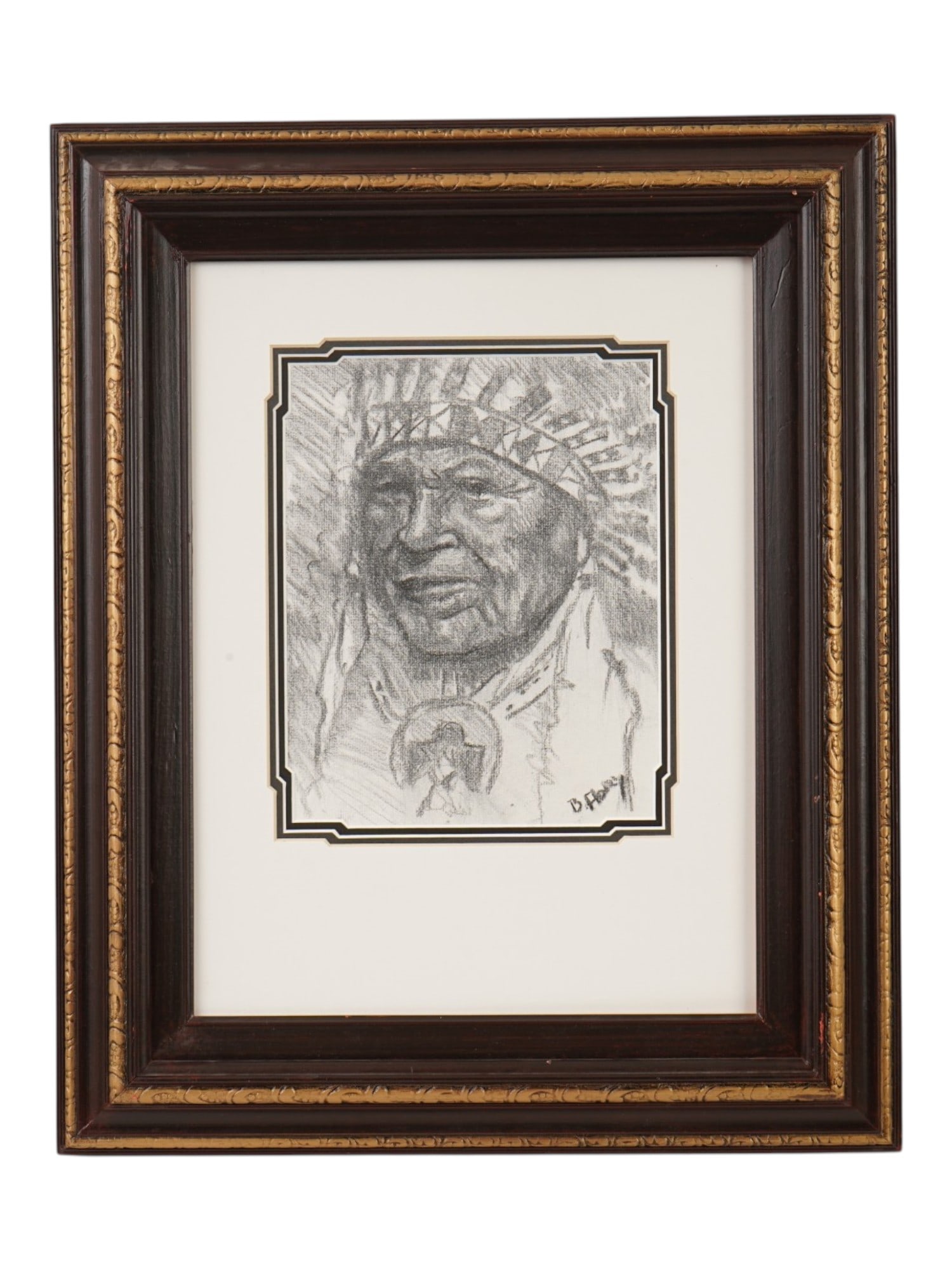 INDIAN CHIEF PENCIL ART BY BRENT FLORY FRAMED ART (1 of 4)