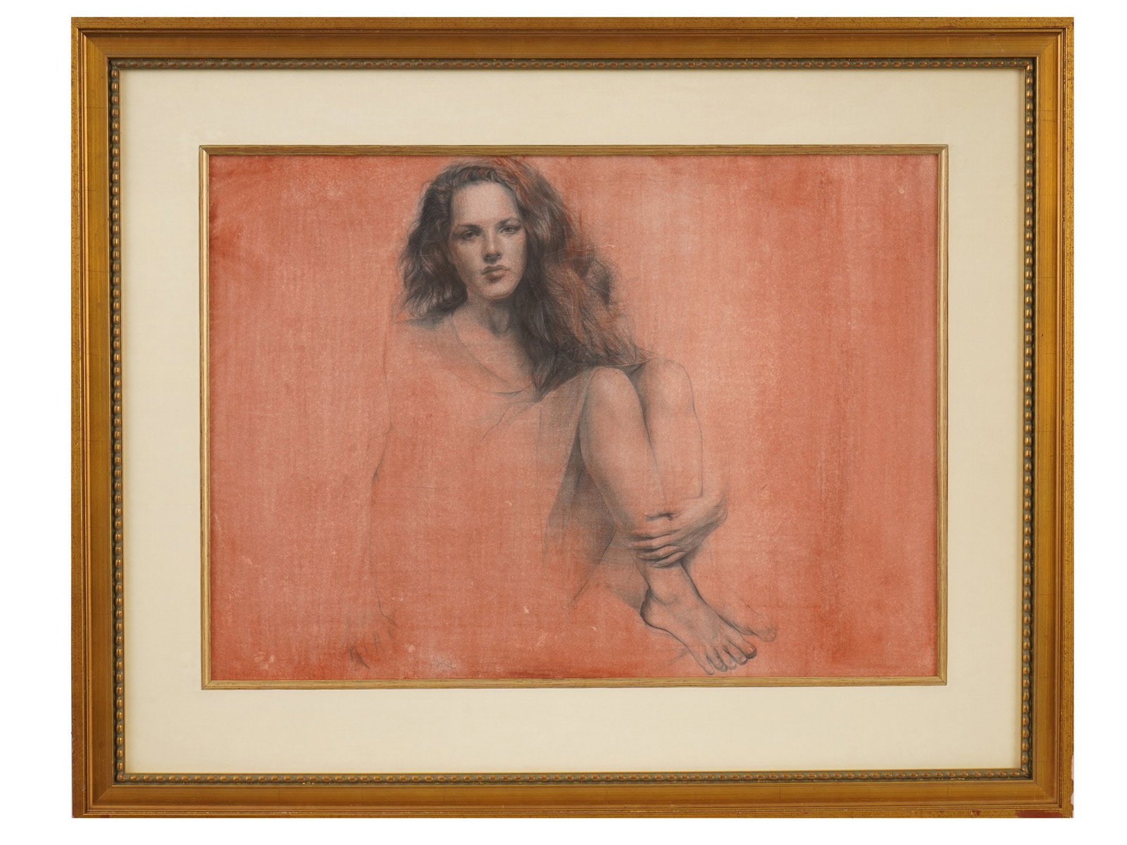 STEVEN ASSAEL FEMALE PORTRAIT MIXED MEDIA PAINTING: Steven Assael, American, born 1957, charcoal and white chalk drawing on toned paper. Depicting a seated woman with long, loosely rendered wavy hair, looking directly out at the viewer. Signed and date