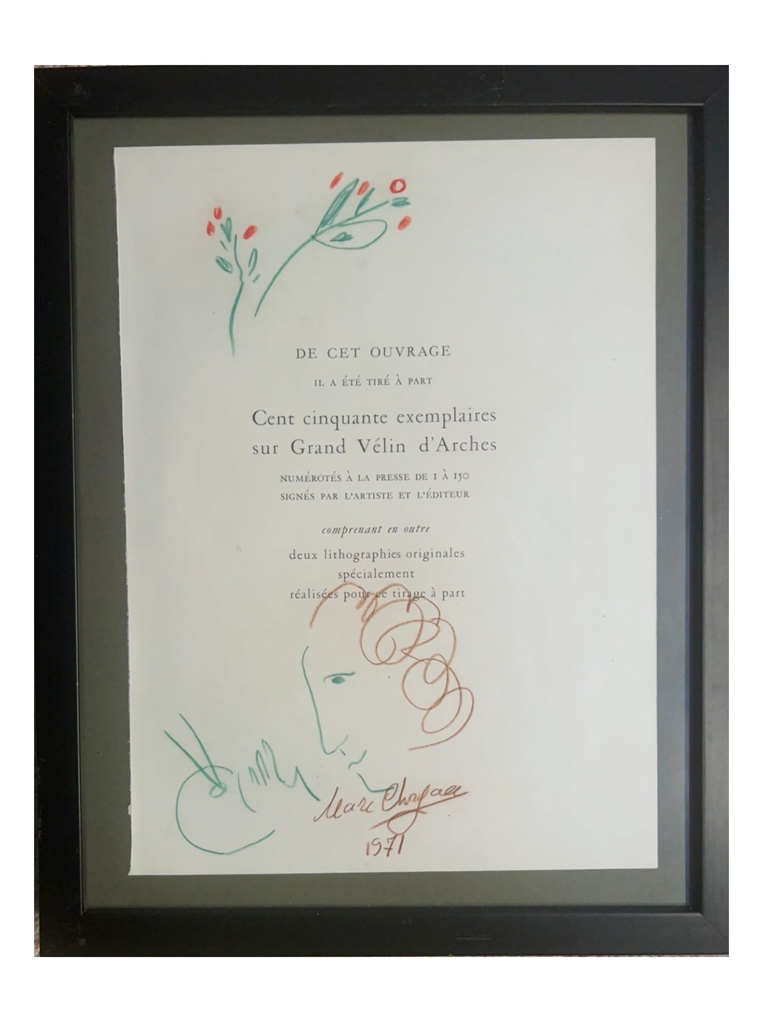 MARC CHAGALL AUTOGRAPHED DRAWING ON A BOOK PAGE (1 of 4)