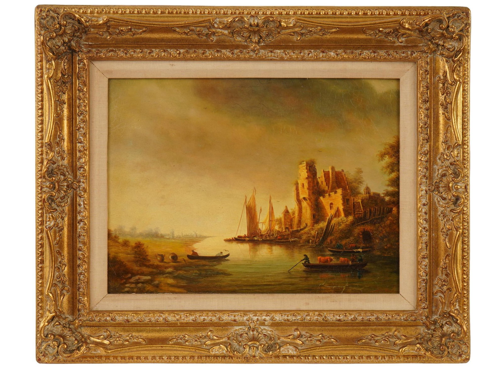 ANTIQUE DUTCH SCHOOL LANDSCAPE OIL PAINTING SIGNED (1 of 7)