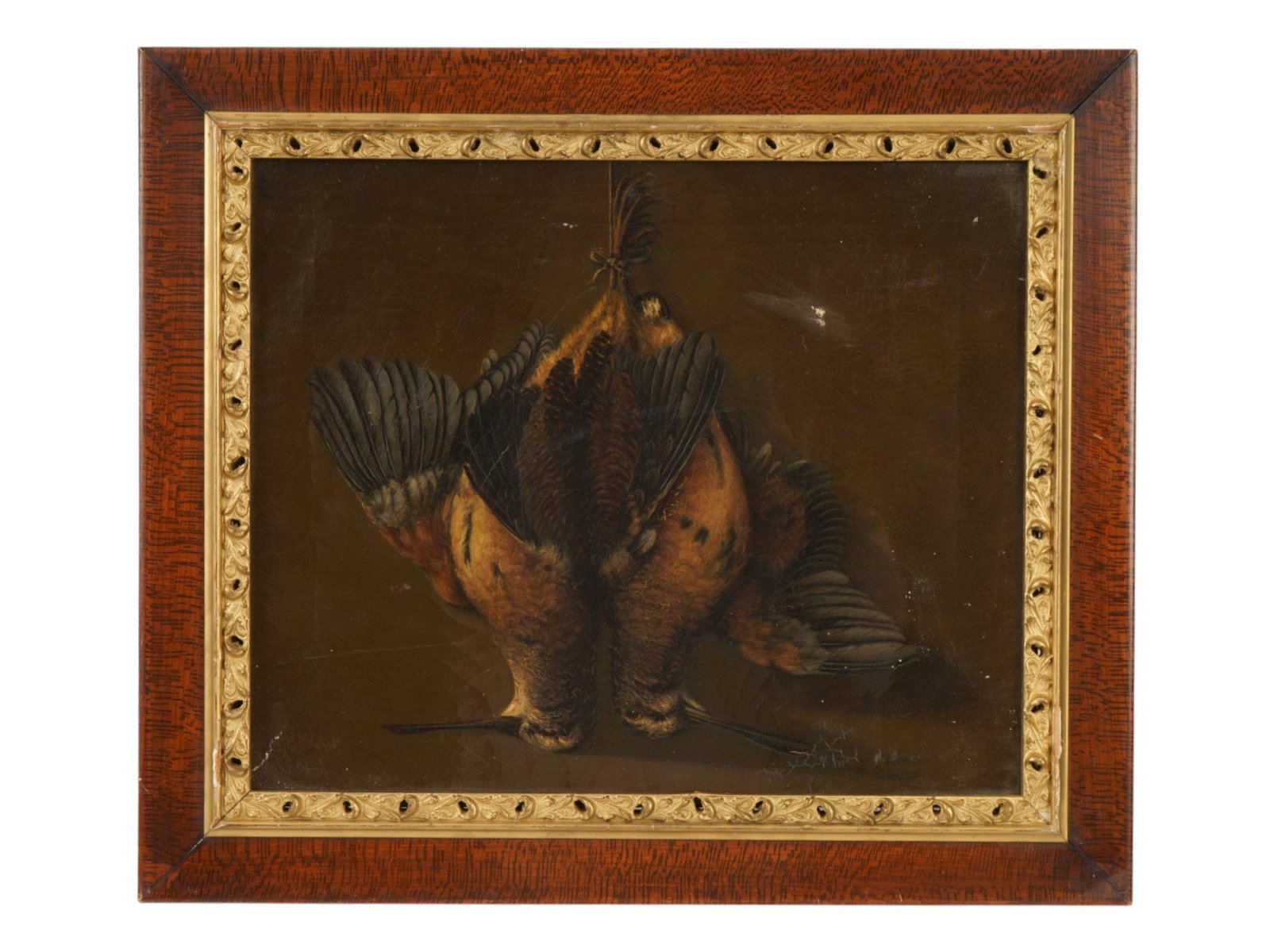 PETER B. WEST OIL PAINTING STILL LIFE WITH GAME 1905: Peter B. West, American, 1833 to 1913, oil painting on canvas. Still life with two partridges. Dated 1905. Unsigned. Framed. Alexander Gallery NY label on the backside. Collectible Fine Art, Figurativ