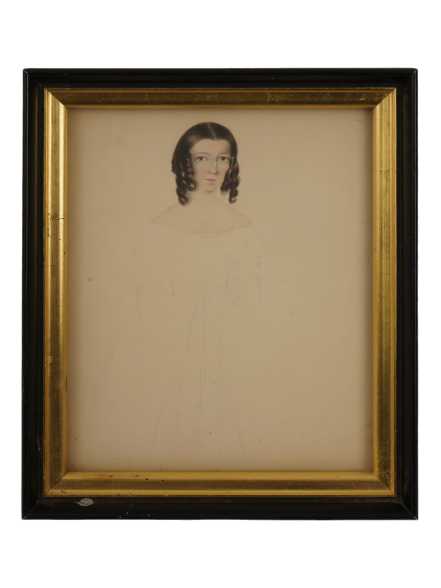 ANTIQUE MIXED MEDIA PORTRAIT OF A YOUNG WOMAN (1 of 3)