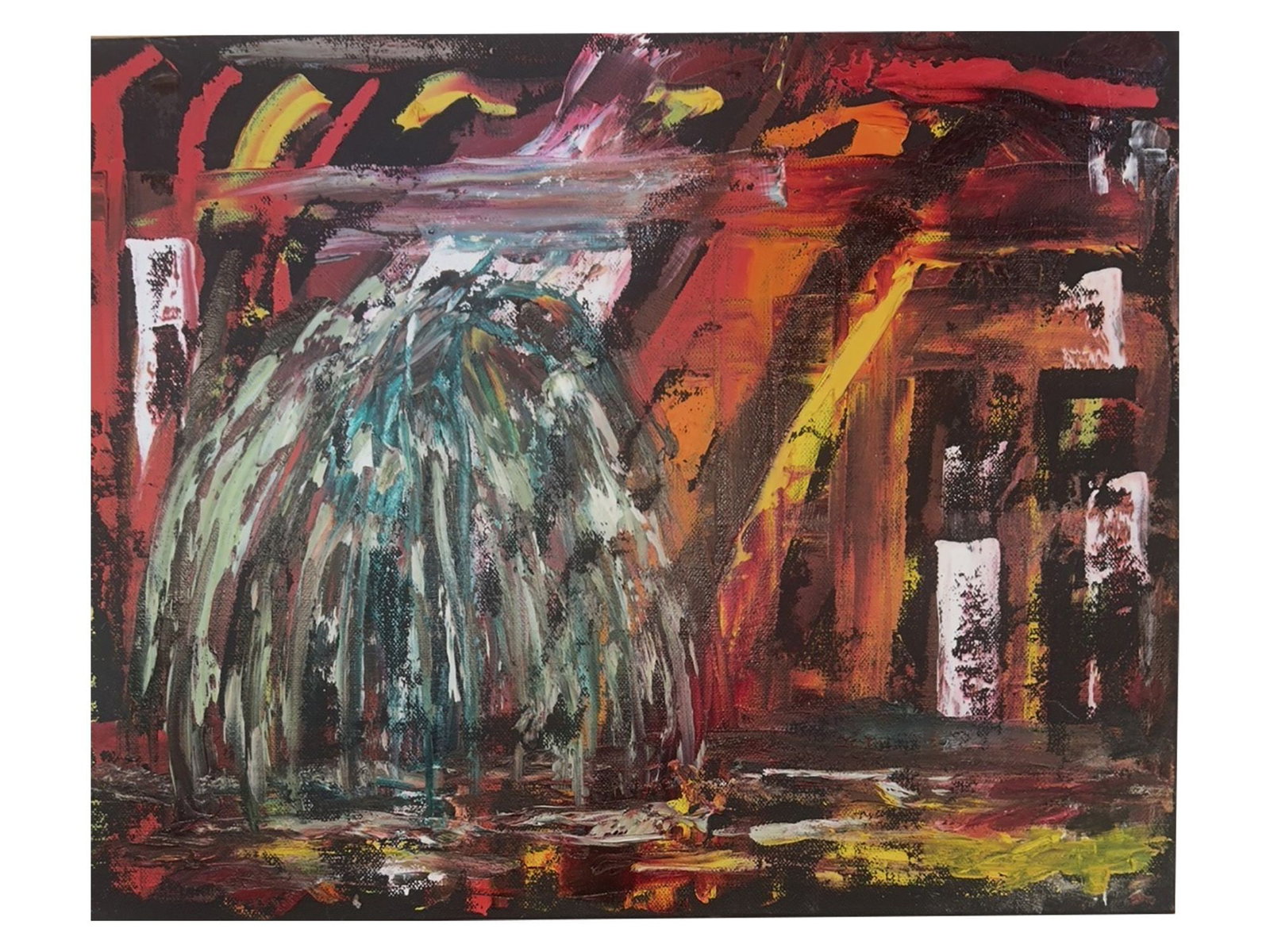 MODERNIST UKRAINIAN OIL PAINTING BY ANATOLIY LYMAREV: Anatoliy Lymarev, Ukrainian, 1929 to 1985, an oil painting on canvas, Fountain, 1983. Signed, titled and dated, on the backside. Anatoliy Lymarev was a prominent Ukrainian painter recognized for his e