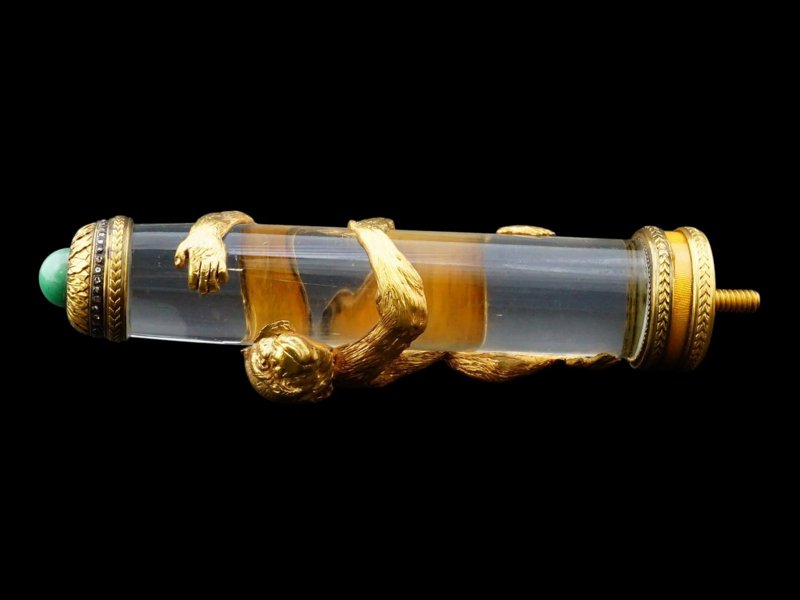 RUSSIAN SILVER ENAMEL CRYSTAL MONKEY CANE HANDLE - 13