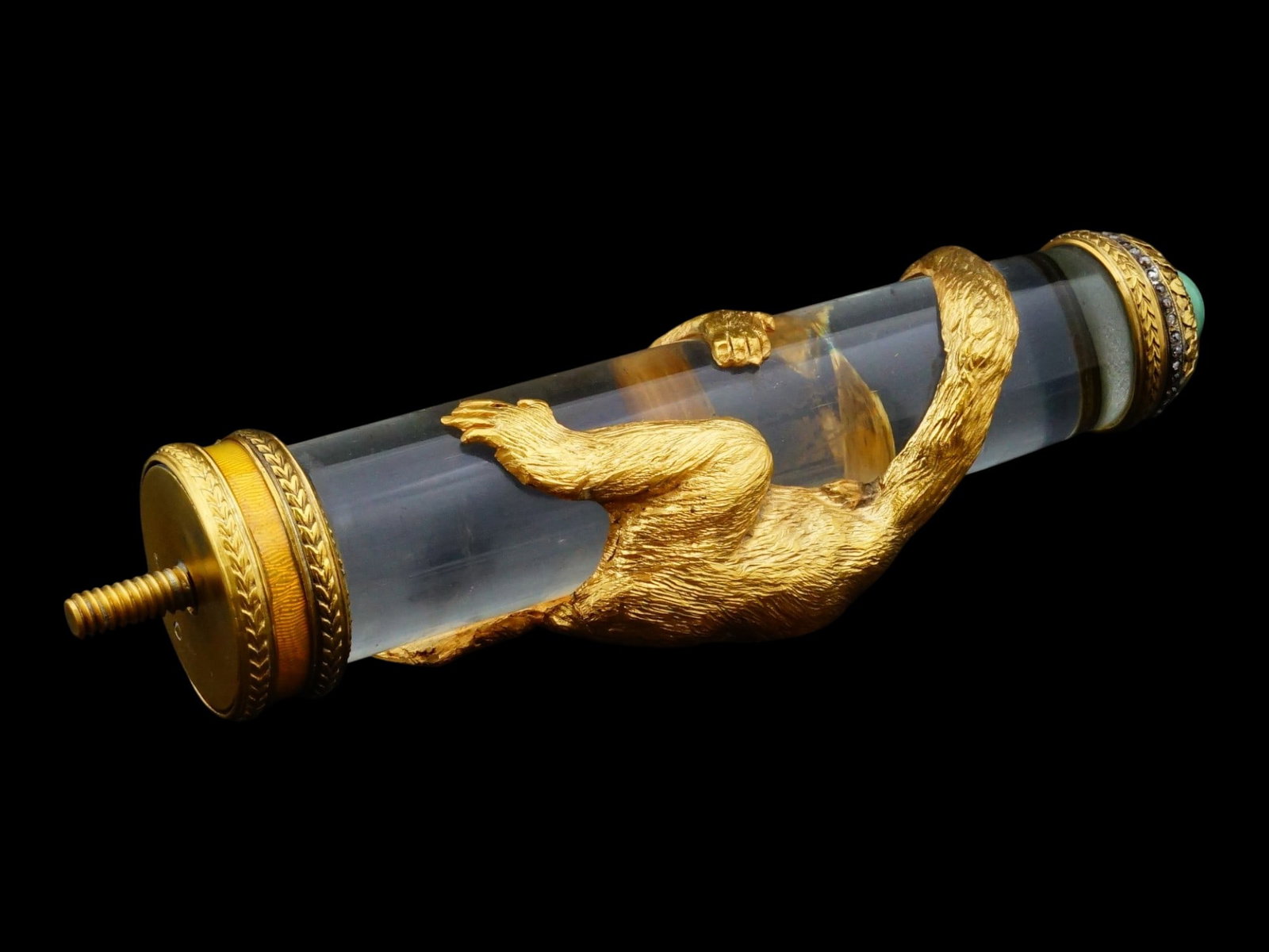 RUSSIAN SILVER ENAMEL CRYSTAL MONKEY CANE HANDLE - 6