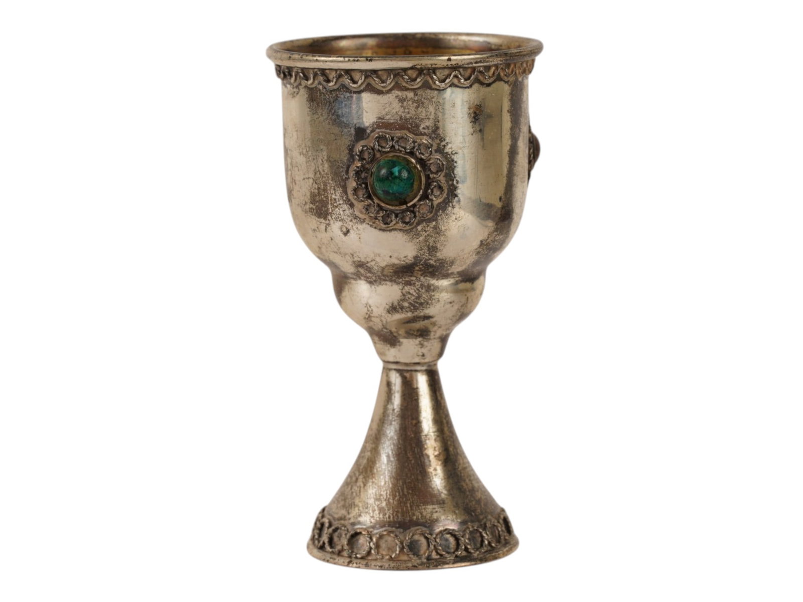 VINTAGE STERLING SILVER KIDDUSH CUP WITH GEMSTONES (1 of 7)