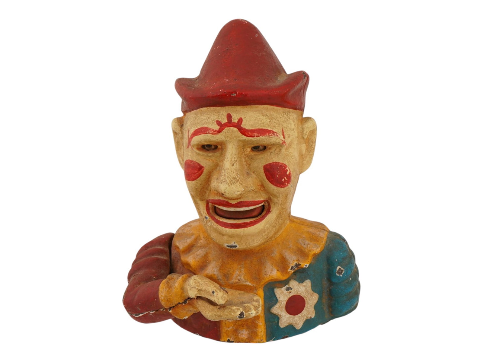 PAINTED CAST IRON HUMPTY DUMPTY MECHANICAL COIN BANK (1 of 9)