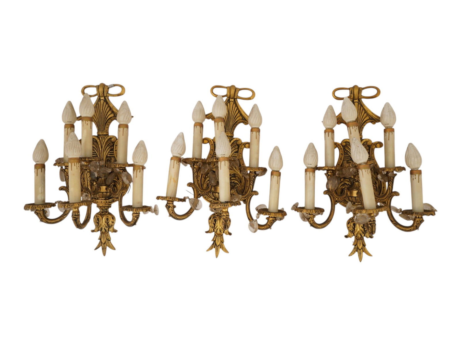 SET OF THREE BRASS WALL SCONCES MADE INTO LAMPS (1 of 7)