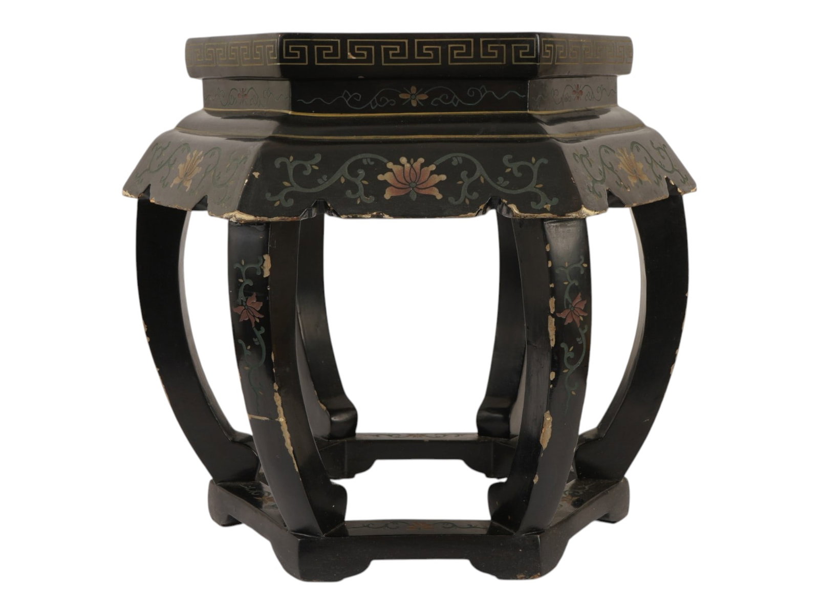 VINTAGE CHINESE HEXAGONAL WOOD STOOL PLANT STAND (1 of 11)