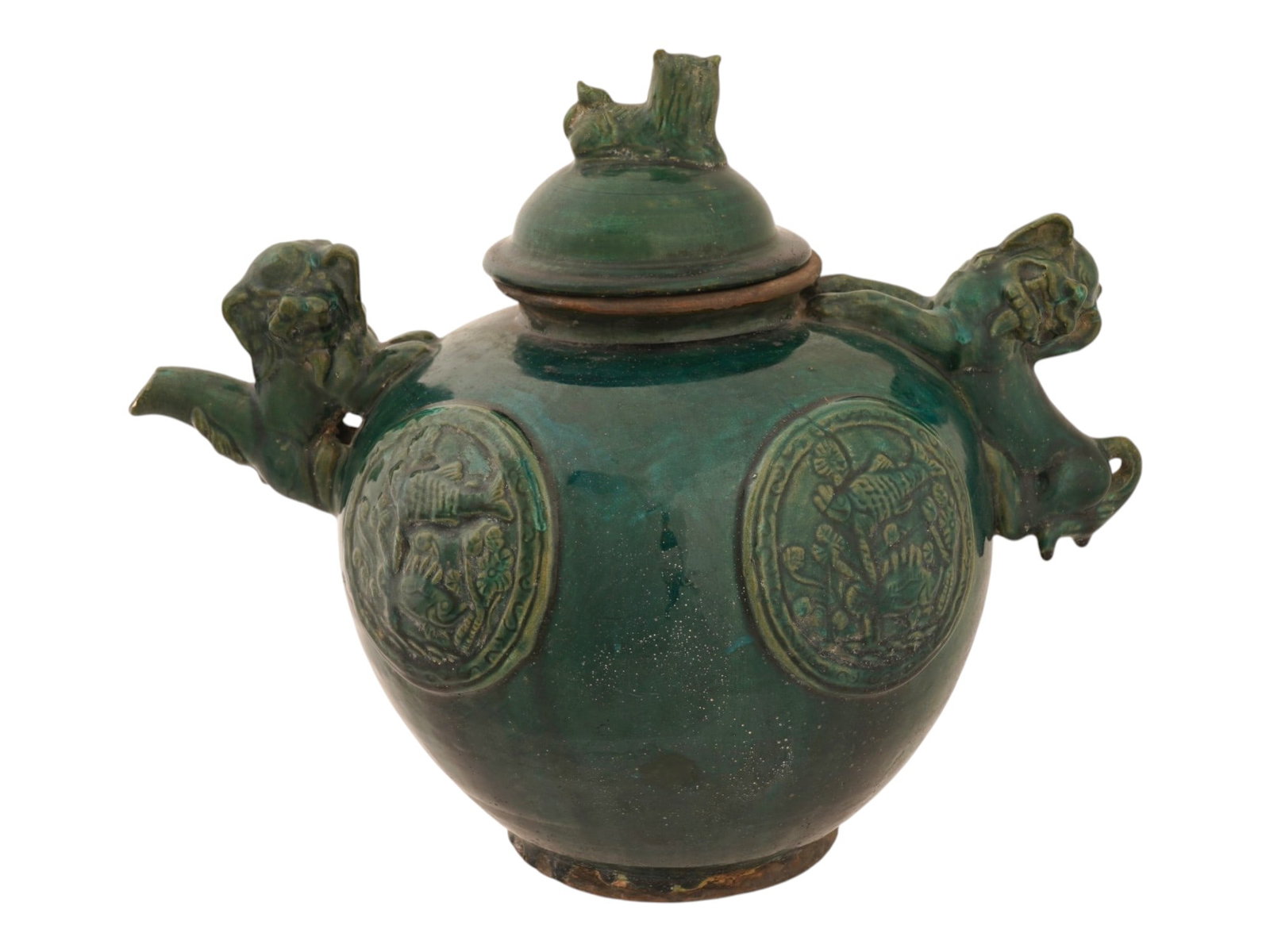 CHINESE GREEN GLAZED CERAMIC LIDDED VESSEL TEAPOT (1 of 12)