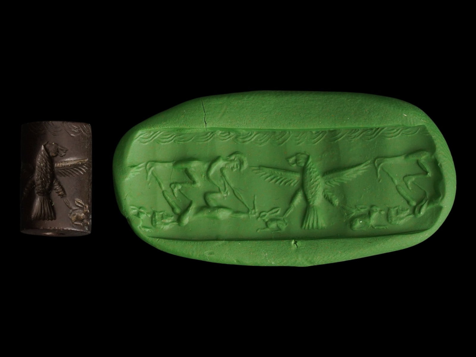 ANCIENT WESTERN ASIATIC HEMATITE CYLINDER SEAL BEAD (1 of 6)