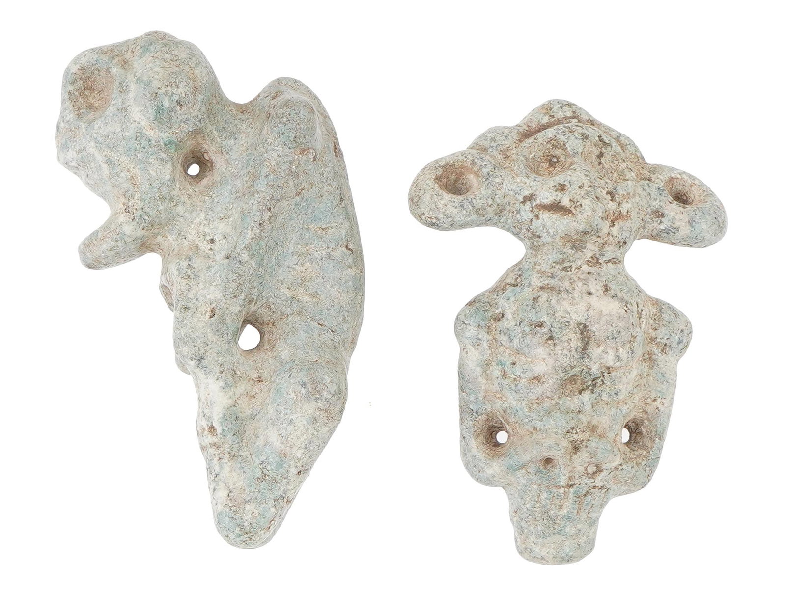TWO ANCIENT CARVED GREENSTONE AMULET PENDANTS (1 of 6)