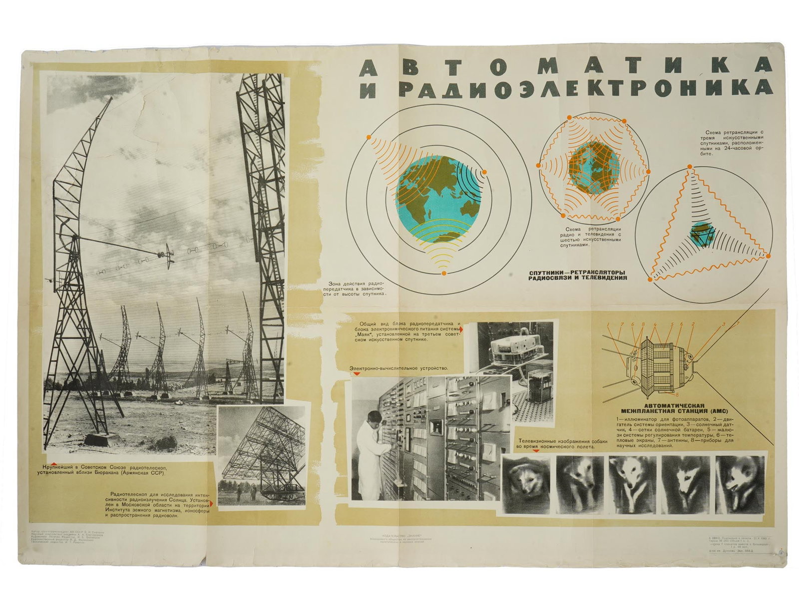 VTG RUSSIAN SOVIET POSTER AUTOMATICS RADIO ELECTRONICS: A vintage Russian Soviet scientific and educational poster titled Automatics and Radio Electronics, Sheet 6, published in 1961 by Znanie Publishing House. Designed by artists Lesegri, a collective