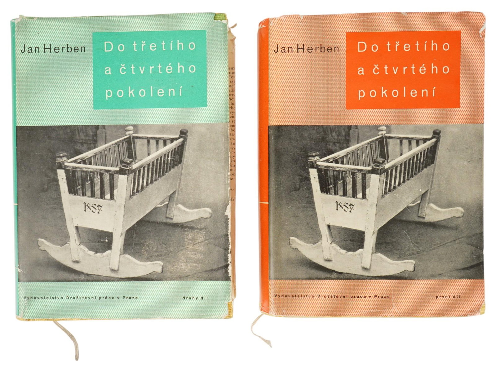 VTG CZECH TWO VOLUME NOVEL BOOKS BY JAN HERBEN: A vintage Czech two-volume novel books titled Do tretíiho a ctvrteho pokoleni, by Jan Herben, 1857 to 1936, a prominent Czech politician, journalist, and writer who was a close associate of Tomas Gar