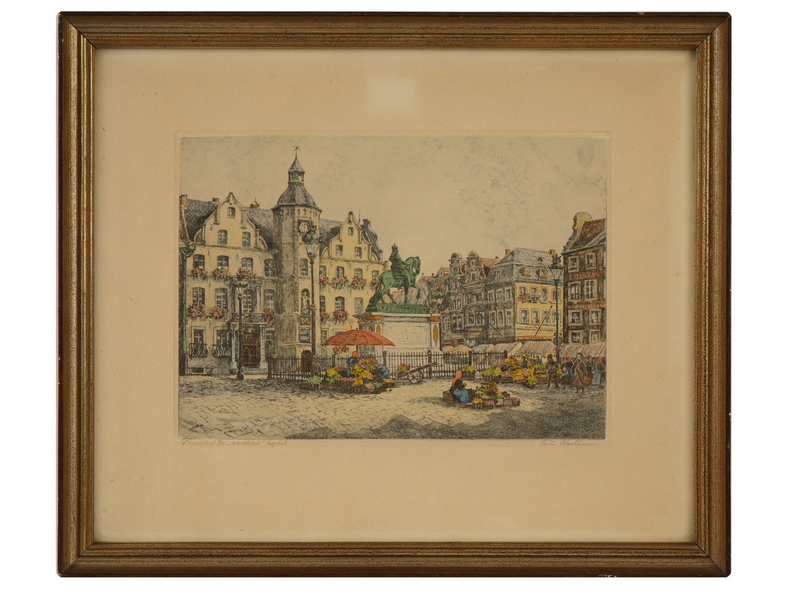 GERMAN COLORED ETCHING BY FRITZ HARTMANN SIGNED (1 of 7)