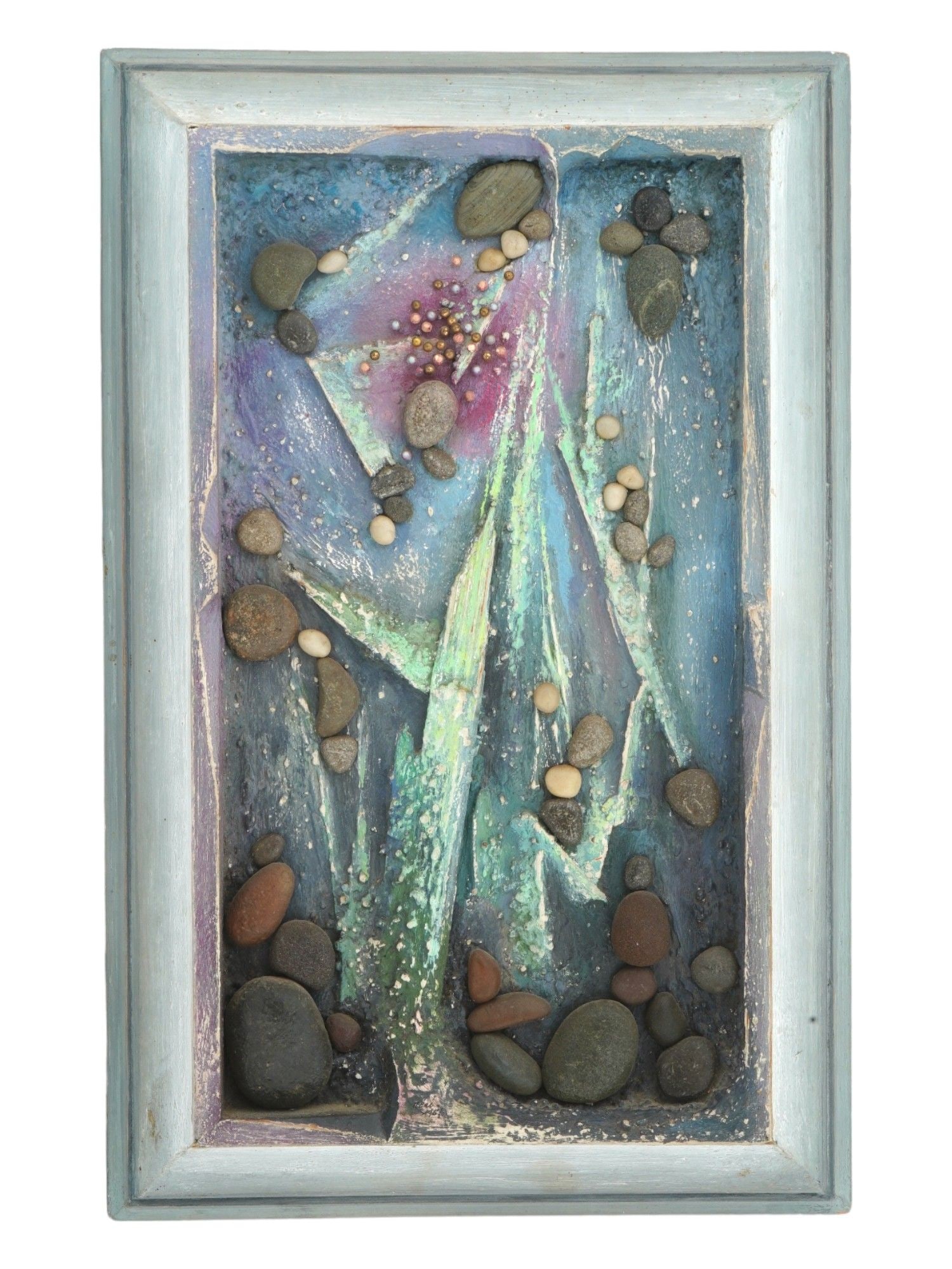 MID CENTURY MIXED MEDIA ARTWORK ASSEMBLAGE WITH STONES (1 of 4)