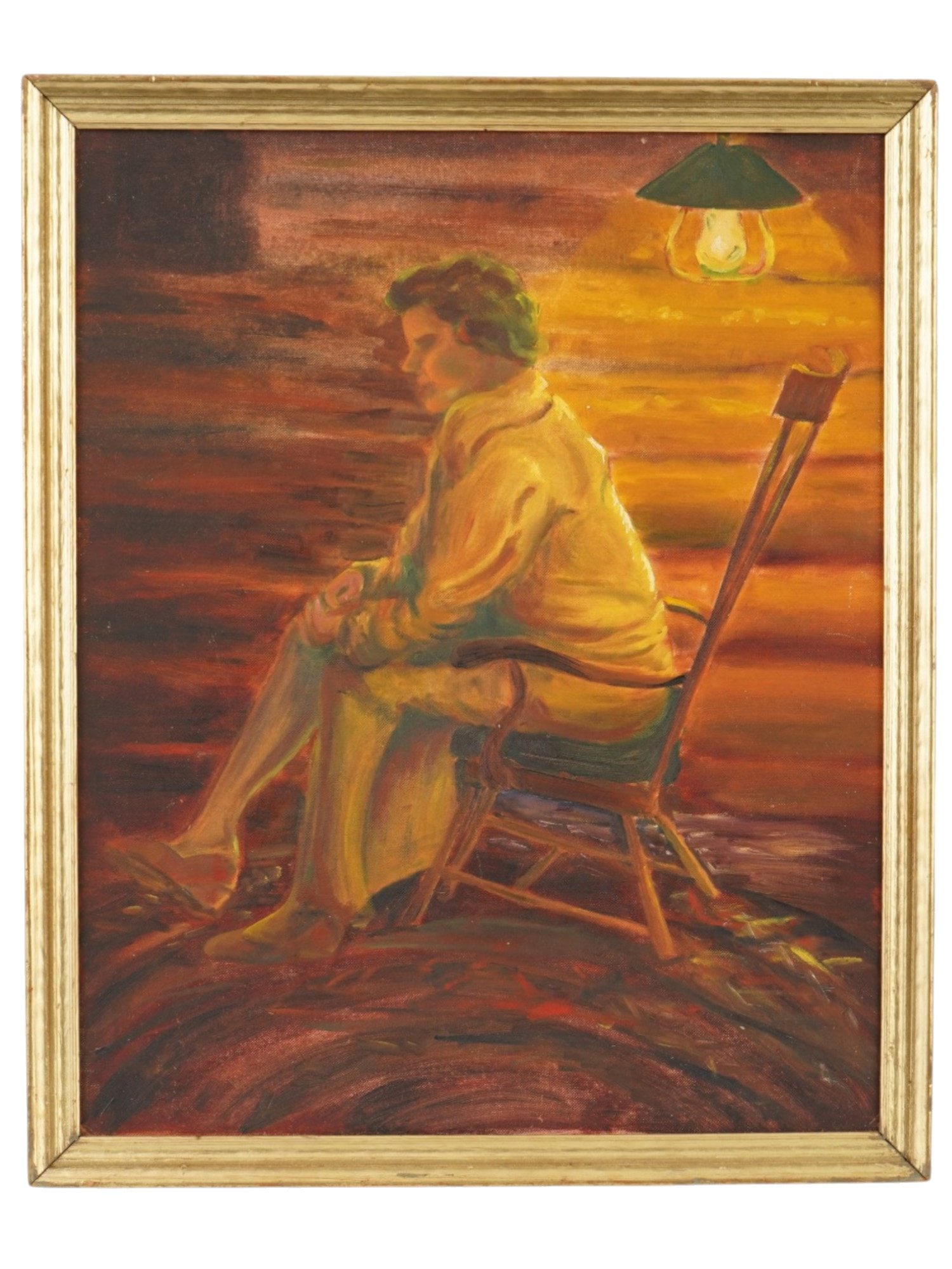 MODERNIST INTERIOR PORTRAIT OIL PAINTING FRAMED: A Modernist oil painting on masonite board depicting an interior portrait of a woman. Unsigned. Framed. Modernist and Contemporary Fine Art, Expressionist Portrait Oil Paintings, and Collectibles. One