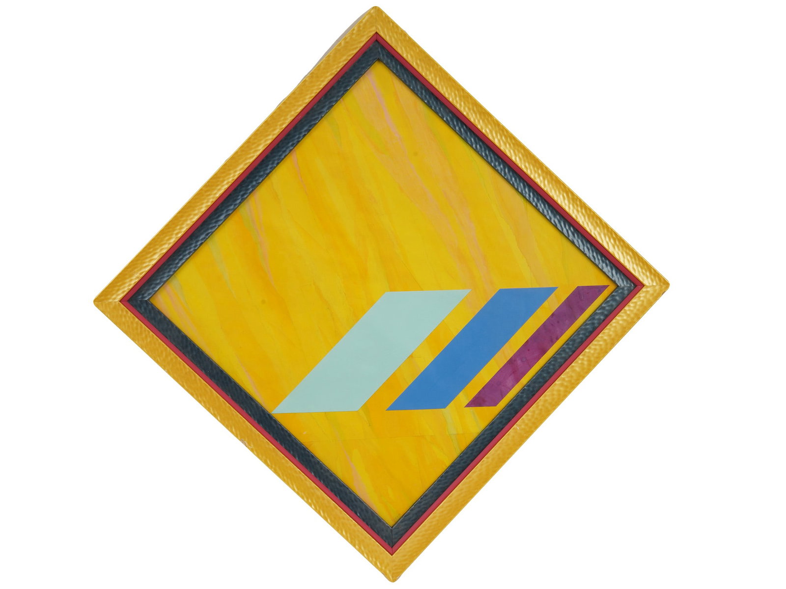YELLOW DIAGANONAL MICHAEL TYZACK, ACRYLIC COLLAGE ON PAPER: Note: This piece was created in 1977. It is framed under glass. Provenance: Estate in Tulsa, OK. THIS LOT QUALIFIES FOR A 30-DAY UNCONDITIONAL RETURN FROM THE DATE OF SALE. BUYERS ARE RESPONSIBLE FOR 