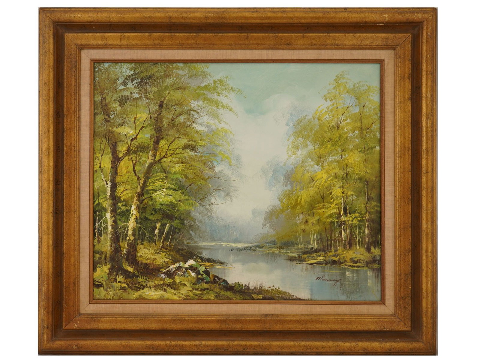 RIVER LANDSCAPE OIL PAINTING SIGNED MONCRIEF (1 of 4)