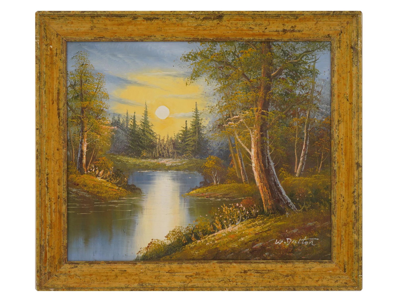 RIVER LANDSCAPE OIL PAINTING SIGNED W. DULTON (1 of 4)