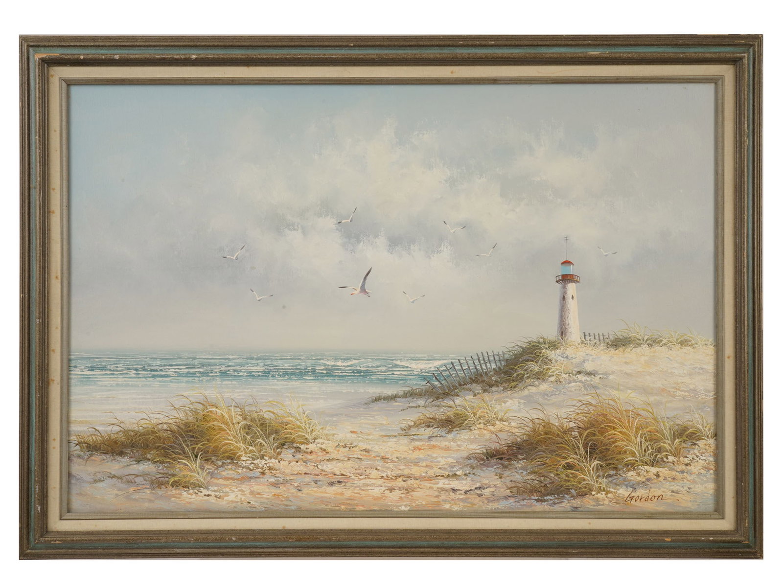 VINTAGE COASTAL SEASCAPE PAINTING SIGNED GORDON (1 of 4)