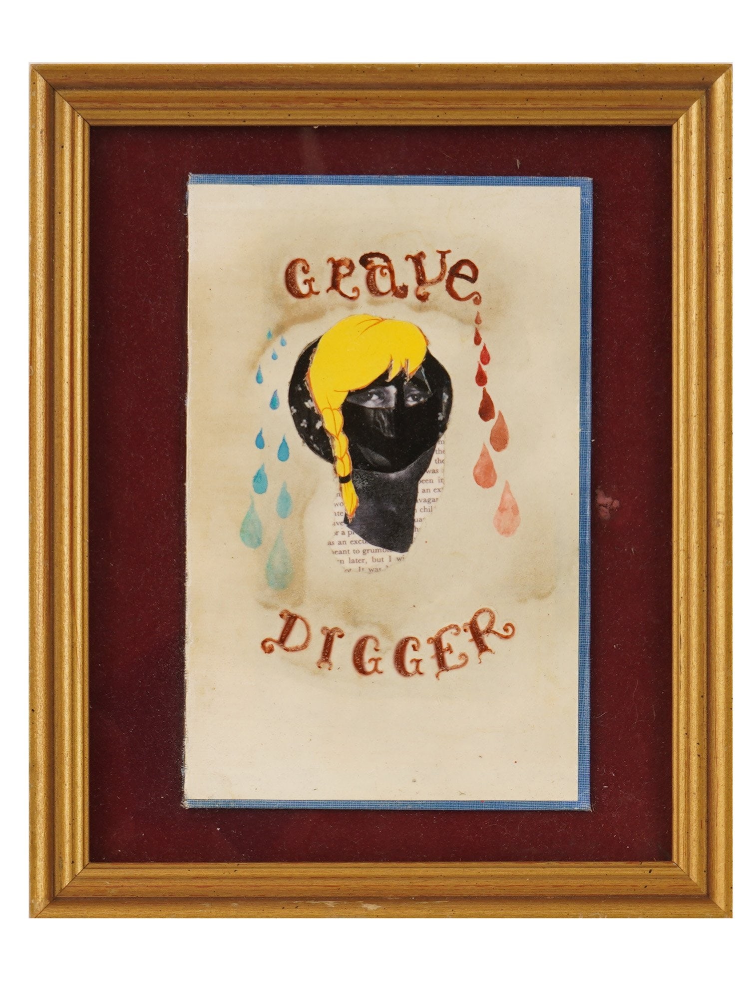AMERICAN MIXED MEDIA ARTWORK BY BIANCA CASADY: Bianca Casady, American, born 1982, a mixed media, watercolor and collage on paper, Gravedigger, 2011. Framed. A gallery paper label is on the backside. Bianca Casady is an American interdisciplinary 