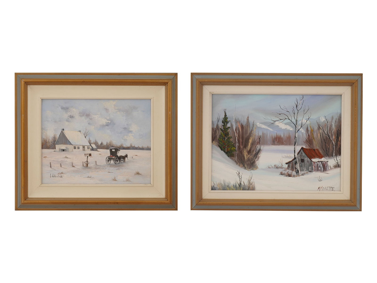 PAIR OF WINTER LANDSCAPE OIL PAINTINGS SIGNED (1 of 6)