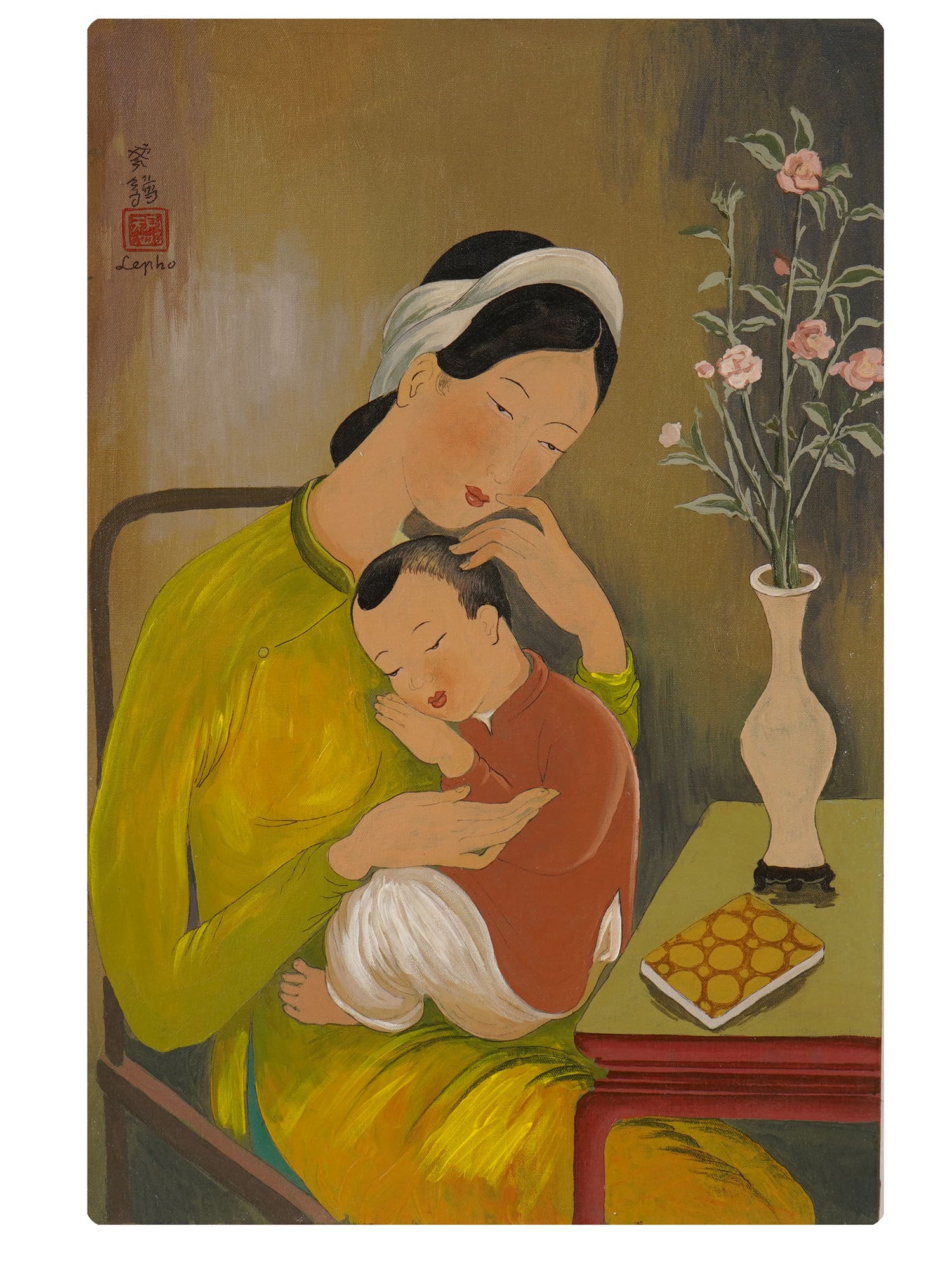 ATTR TO LE PHO OIL ON CANVAS PAINTING, TITLED MATERNITÉ (1 of 7)