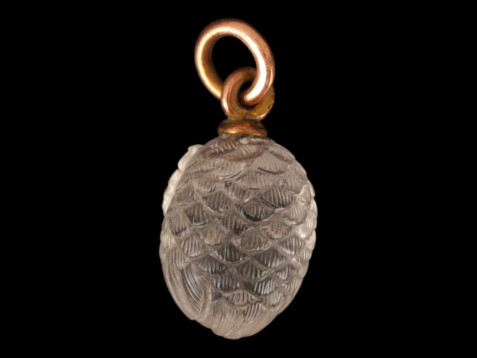 RUSSIAN GOLD ROCK CRYSTAL RUBY OWL EASTER EGG PENDANT - 4