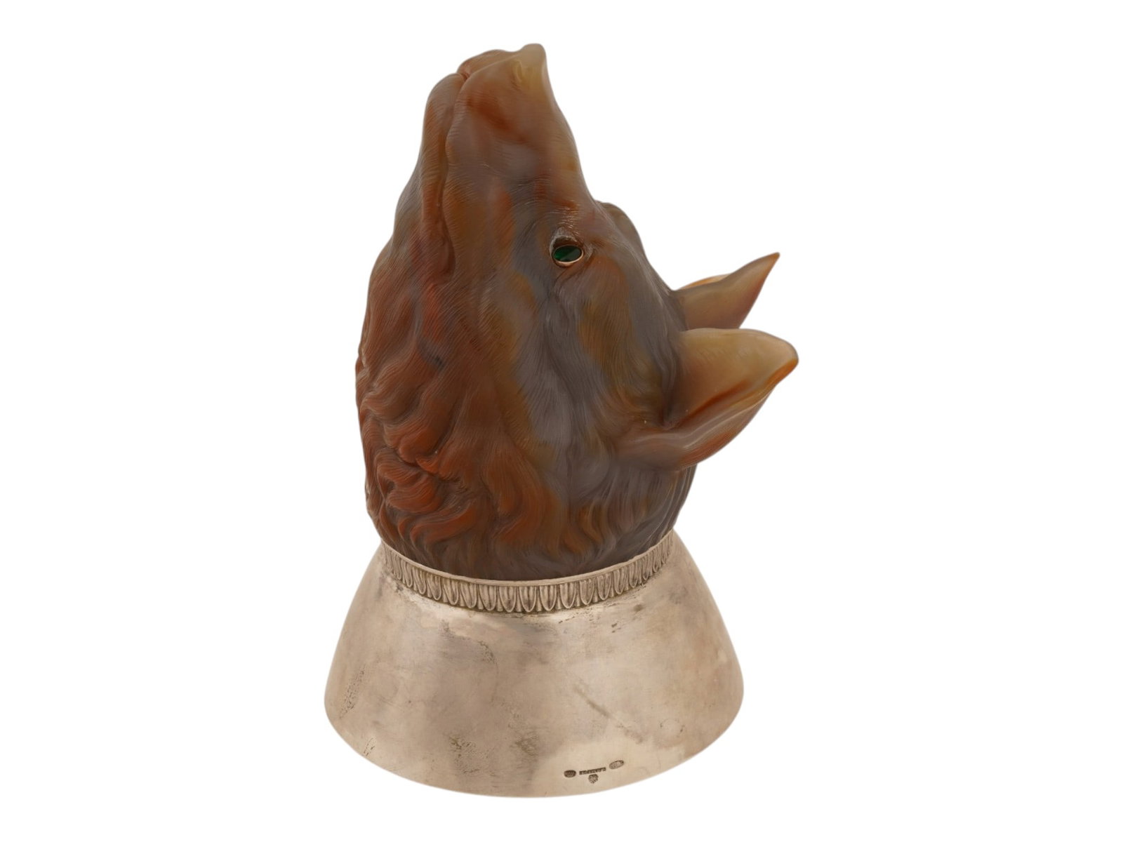 RUSSIAN SILVER CARVED AGATE WOLFS HEAD STIRRUP CUP (1 of 10)