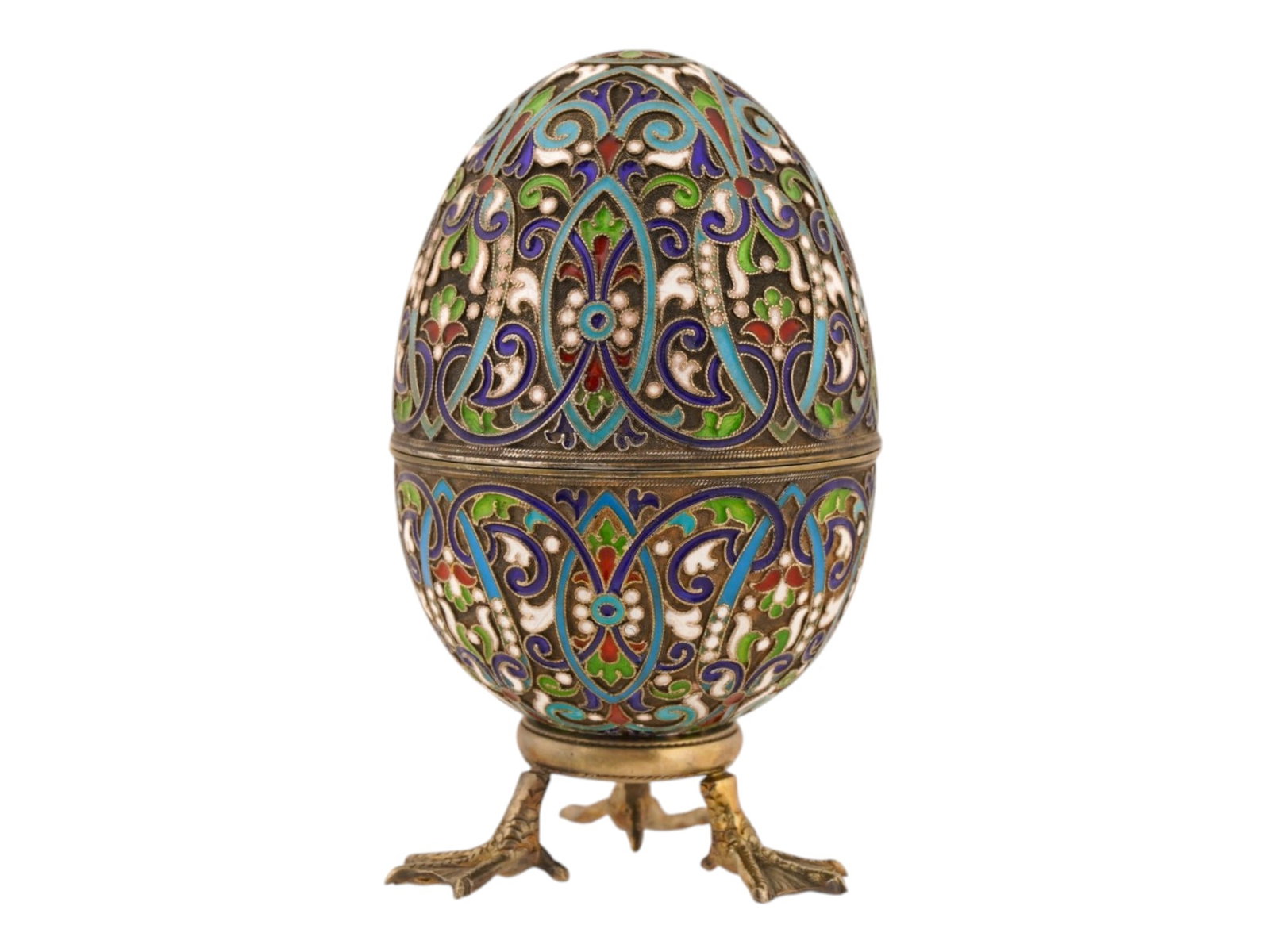 LARGE RUSSIAN SILVER ENAMEL EASTER EGG W STAND (1 of 8)
