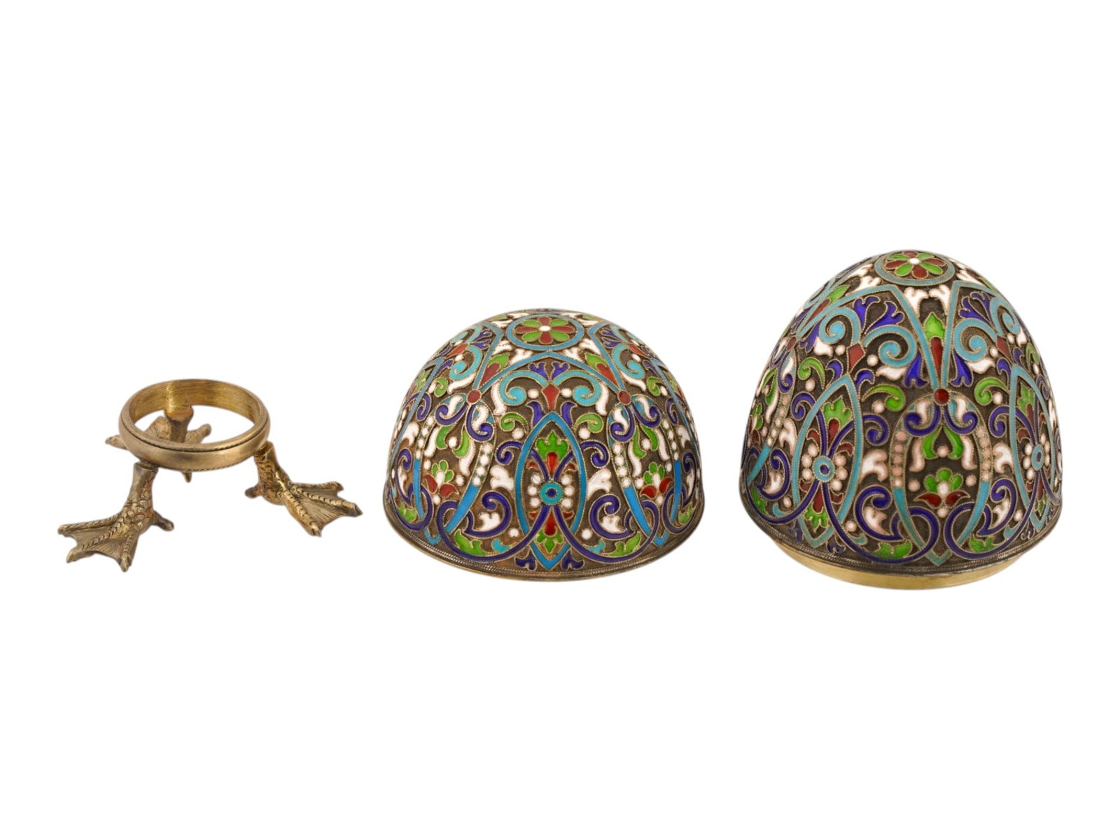 LARGE RUSSIAN SILVER ENAMEL EASTER EGG W STAND - 4